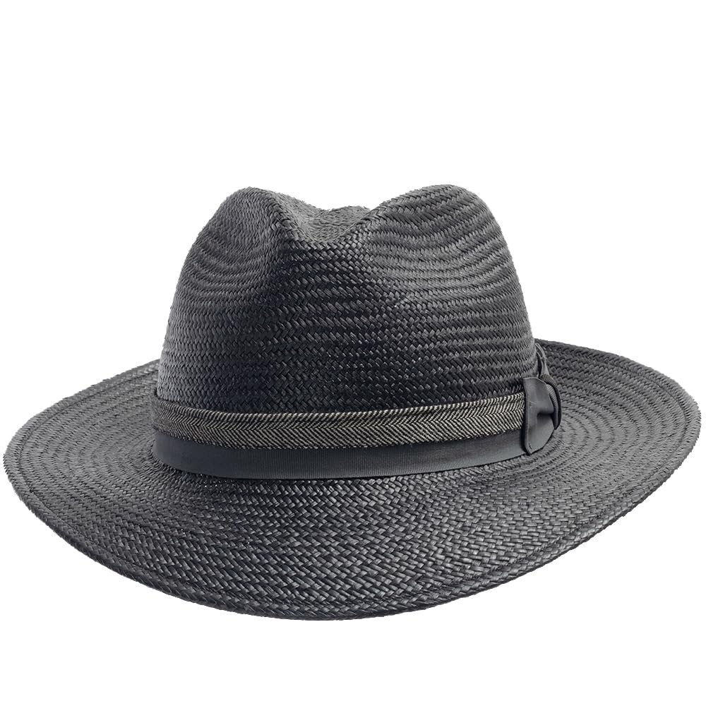 Stylish Palermo Black Panama Straw Fedora Hat with 2-Tone Hatband for Men & Women - Perfect for Summer Beach, Outdoor Parties and Fashion Accessories