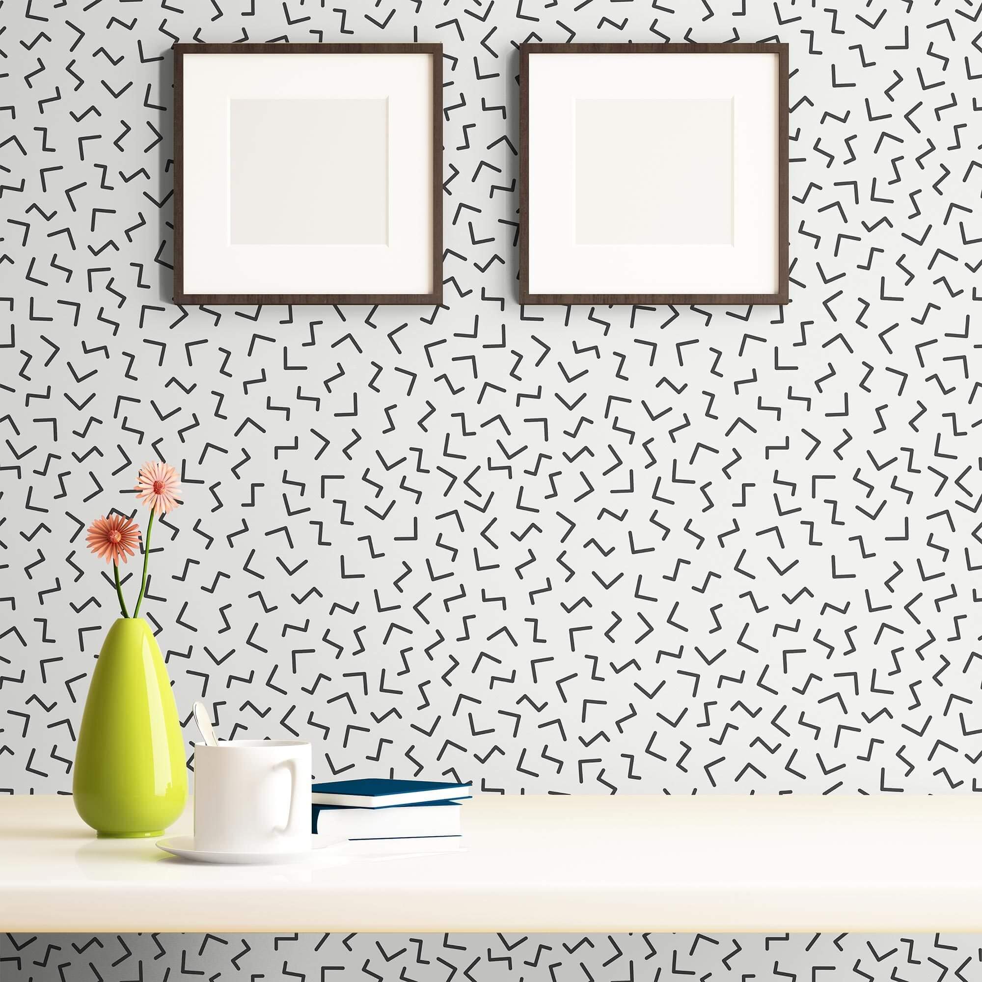 Black Lines Peel and Stick Removable Wallpaper - Self-Adhesive Wall Decor for Bedroom, Living Room, Office - Easy to Install & Remove - 9008 Design