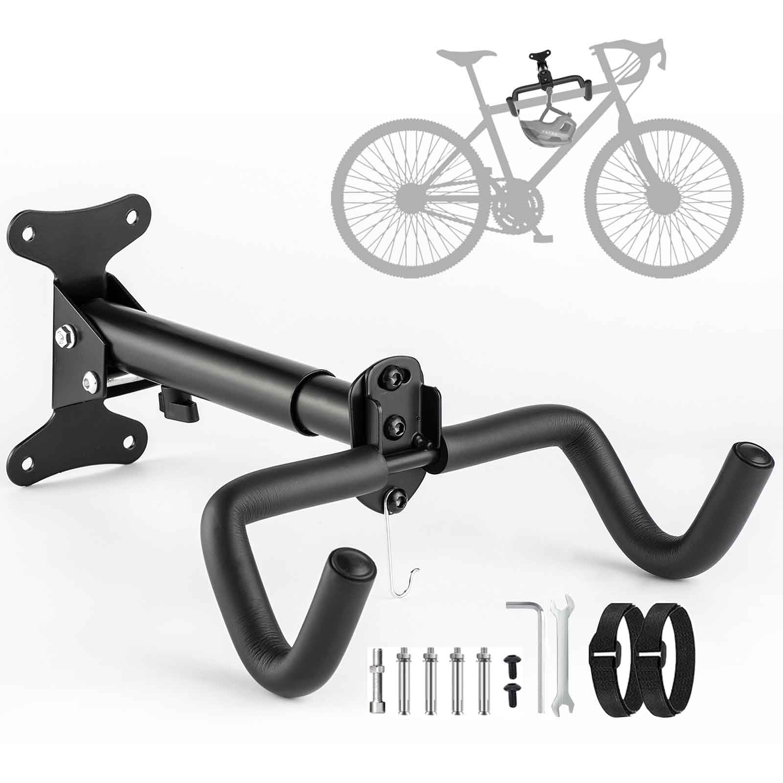 LalaKoo Adjustable Wall Mount Bike Hanger - Foldable Bicycle Rack for Indoor & Outdoor Storage, Horizontal Garage Bike Hook Organizer for Road, Mountain & Hybrid Bikes - Perfect for Garage, Shed or Apartment Storage