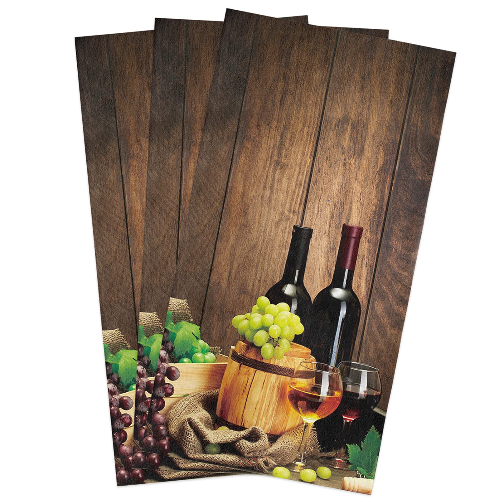 Premium Red Wine Themed Kitchen Towels Set - 3 Pack Absorbent Soft Cotton Dish Cloths (18x28 Inches) for Wine Bottles, Grape & Fruit Patterns - Ideal for Bar, Restaurant & Home Kitchen Use
