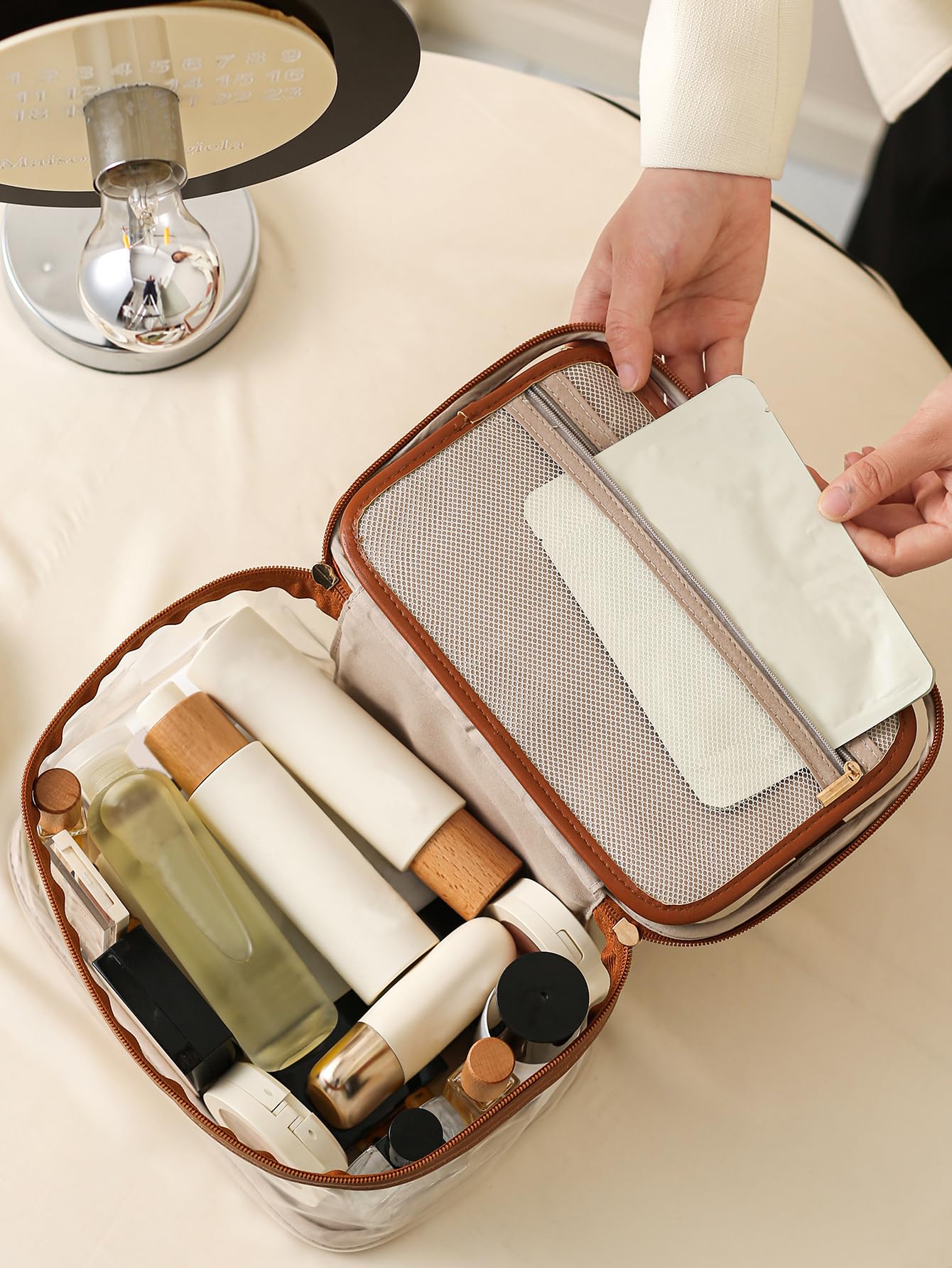 Large Clear Makeup Bag - Waterproof Transparent Cosmetic Organizer with Handle for Women & Girls | Travel Toiletry Case, Skincare Pouch, Daily Beauty Essentials | Perfect for Air Travel, Gym, Beach & Home Organization (Black)