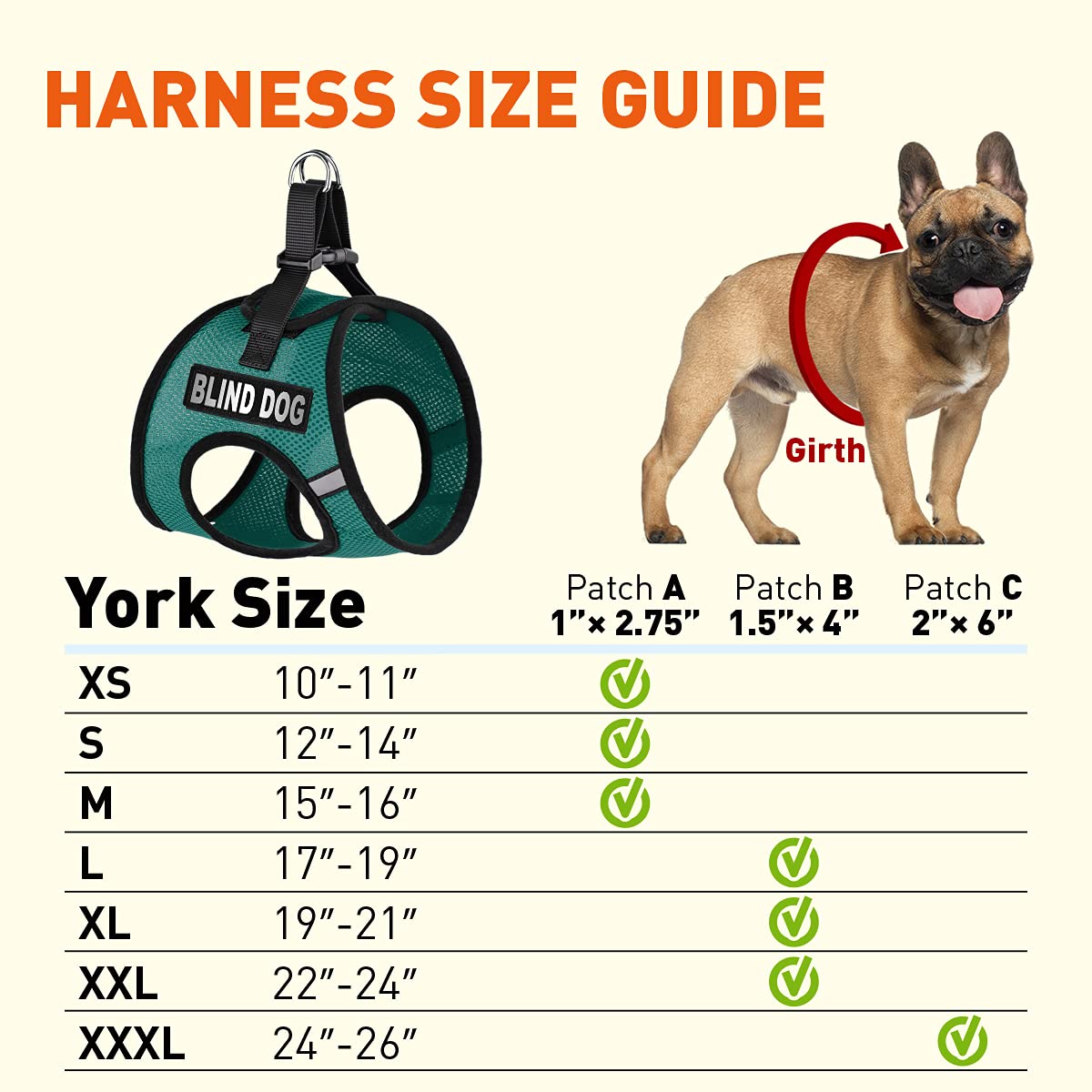 Dogline York Step-in Mesh Dog Harness with Blind Dog Patches - No-Choke Soft Padded Vest for Small, Medium & Large Dogs (22-24