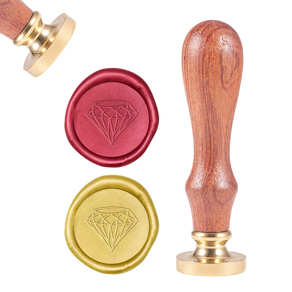 Vintage Brass Diamond Wax Seal Stamp - 25mm Removable Head with Wood Handle for Wedding Invitations, Halloween, Christmas & Thanksgiving - Elegant Envelope Sealing Wax Stamps for DIY Crafts, Letters & Special Occasions