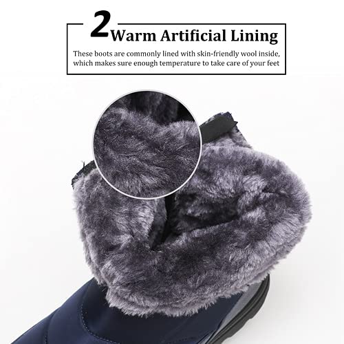 Unisex Waterproof Winter Snow Boots for Men & Women - Mid Calf Water-Resistant Zip Up Boots with Warm Fur Lining - Outdoor Hiking, Snowshoeing & Cold Weather Activities (Blue)