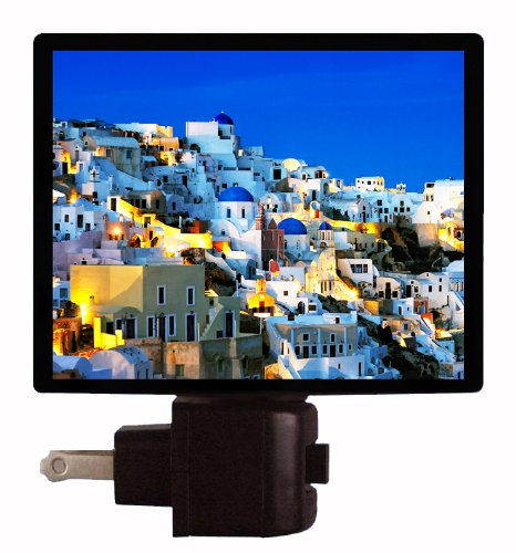 Santorini Greece LED Night Light - Romantic Thira Island Themed Lamp for Bedroom, Nursery & Home Decor