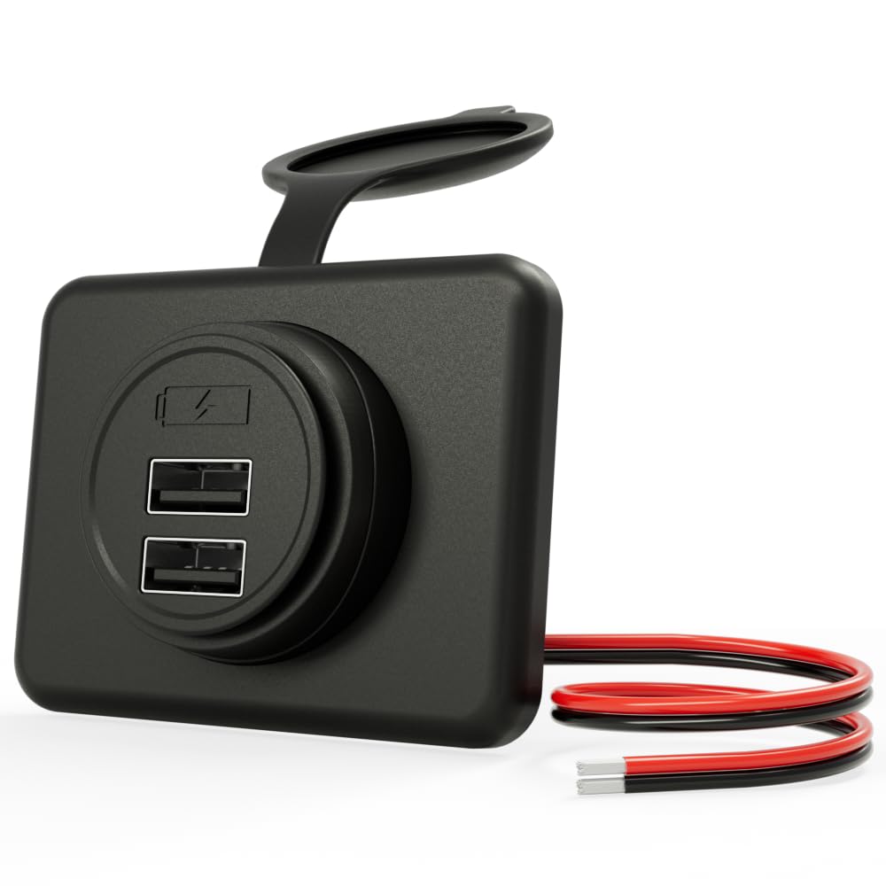 DAMAVO YM1236 RV USB Outlet - Dual Port 12V-24V Car Charger Receptacle for RV, Boat, Marine, ATV & Vehicles - Surface Mount USB Power Panel - Perfect for Road Trips, Camping & Off-Grid Power Needs