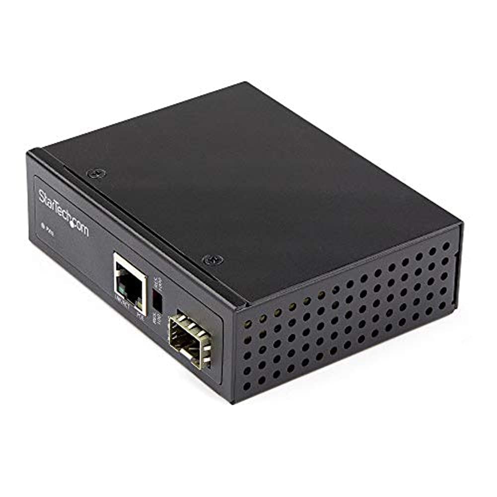 StarTech.com 60W PoE+ Industrial Fiber to Ethernet Media Converter - SFP to RJ45 - Singlemode/Multimode Fiber to Gigabit Copper Network - Compact IP-30 Rated (-40°C to +75°C) - IMC1GSFP60W - Ideal for Harsh Industrial Environments & Outdoor Networking