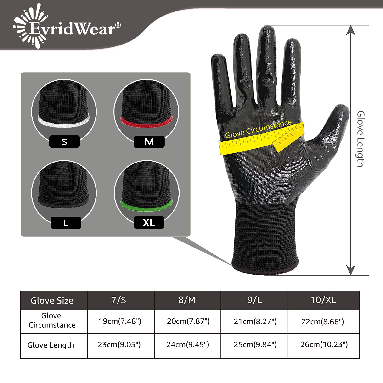 Evridwear Rubber Coated Work Gloves with Enhanced Grip - 12 Pairs Bulk Pack for Men & Women - Ideal for Warehouse, Mechanic, Construction & DIY Projects