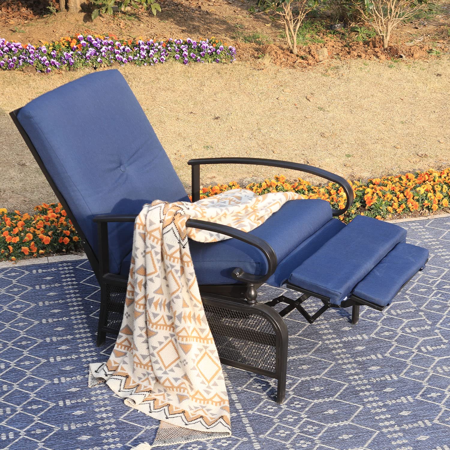 MFSTUDIO 2-Piece Adjustable Recliner Patio Chair Set - Heavy Duty Outdoor Lounge Chairs with Removable Olefin Cushions & 300lb Weight Capacity - Perfect for Poolside, Backyard, Deck Relaxation (Navy Blue)