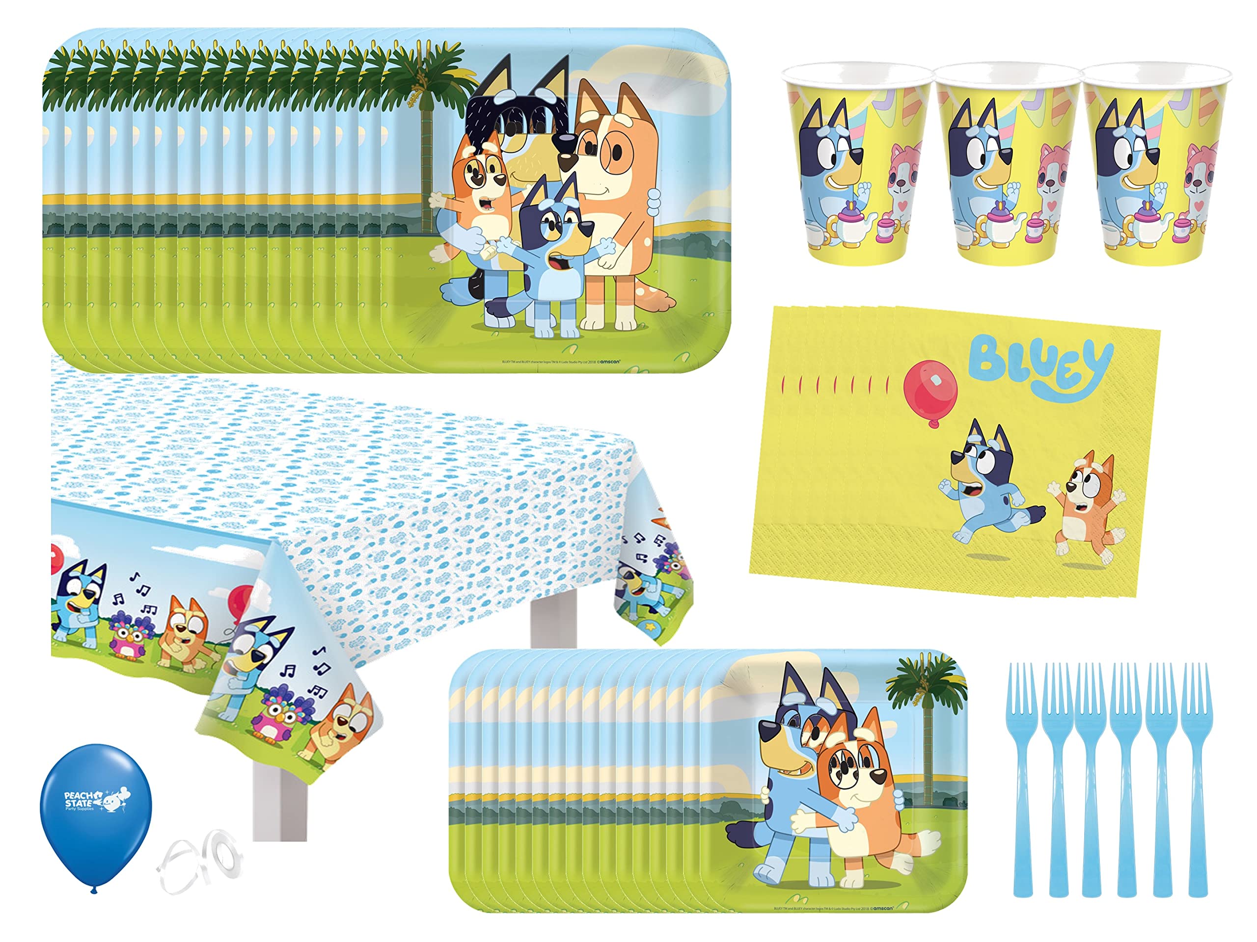 Bluey Birthday Party Supplies Kit - 16-Piece Set with Decorations, Tablecover, Plates, Cups & Napkins | Perfect for Kids' Themed Birthday Parties & Family Celebrations