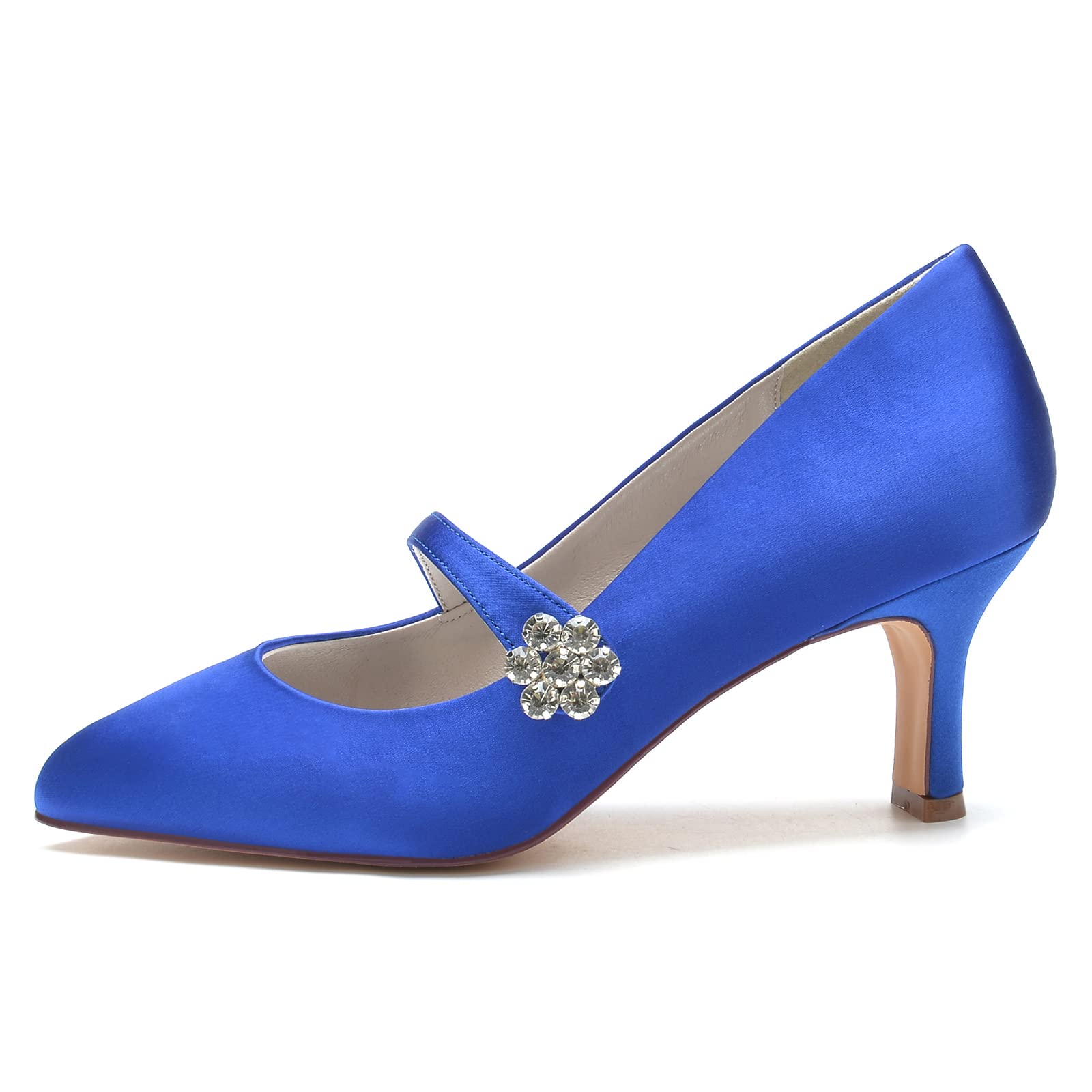 Elegant 6.5Cm Rhinestone Bridal Shoes for Women | Satin Mary Jane Wedding Pumps with Closed Toe & Kitten Heels | Perfect for Brides, Evening Prom, Formal Occasions & Special Events