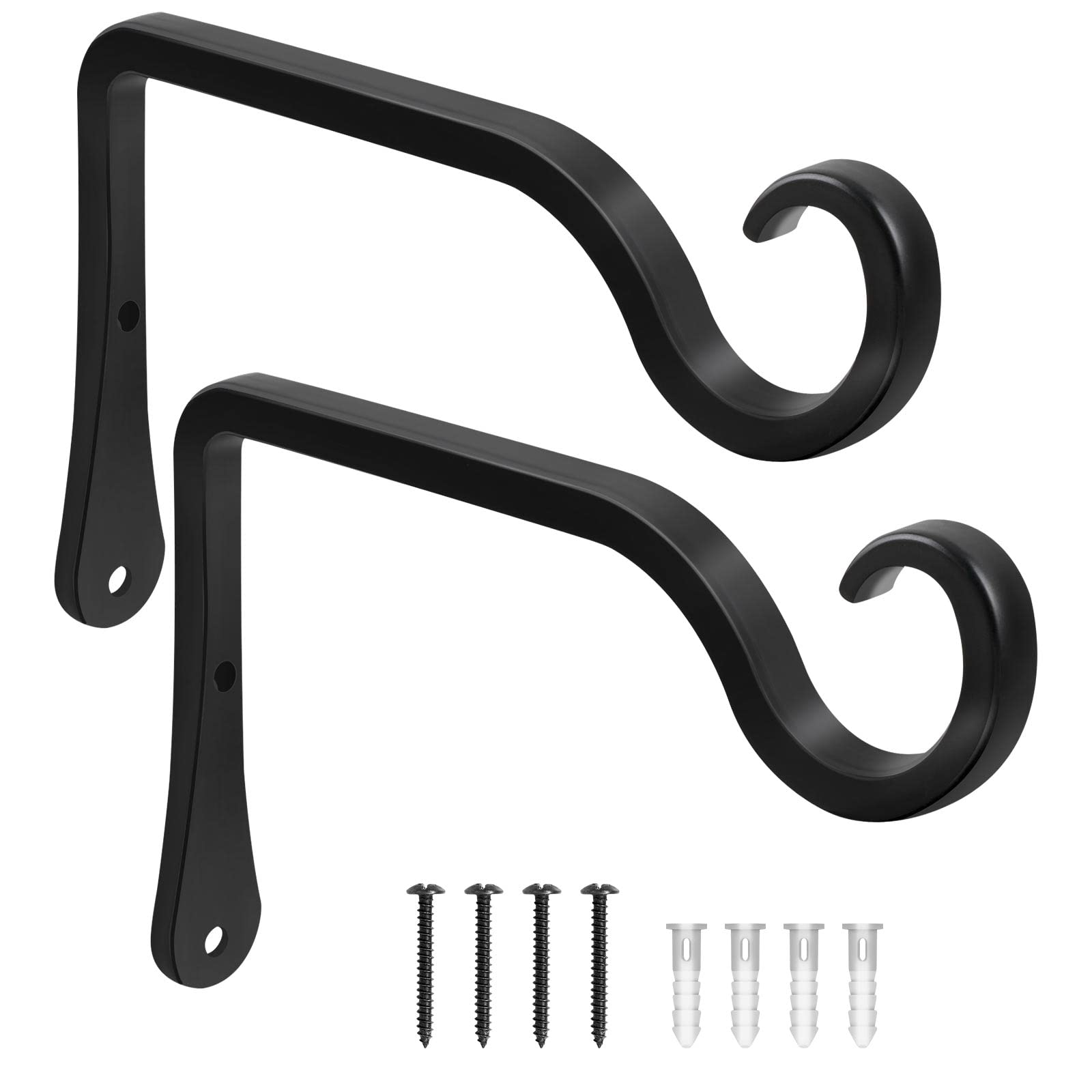 BOLITE 18032 6 Inch Decorative Wall Hanging Plant Brackets - Heavy Duty Plant Hooks for Bird Feeders, Flower Pots, Lanterns & Wind Chimes - Indoor Outdoor Home Garden Decor (2 Pack, Black) - Perfect for Porch, Patio, Balcony & Backyard Decorations