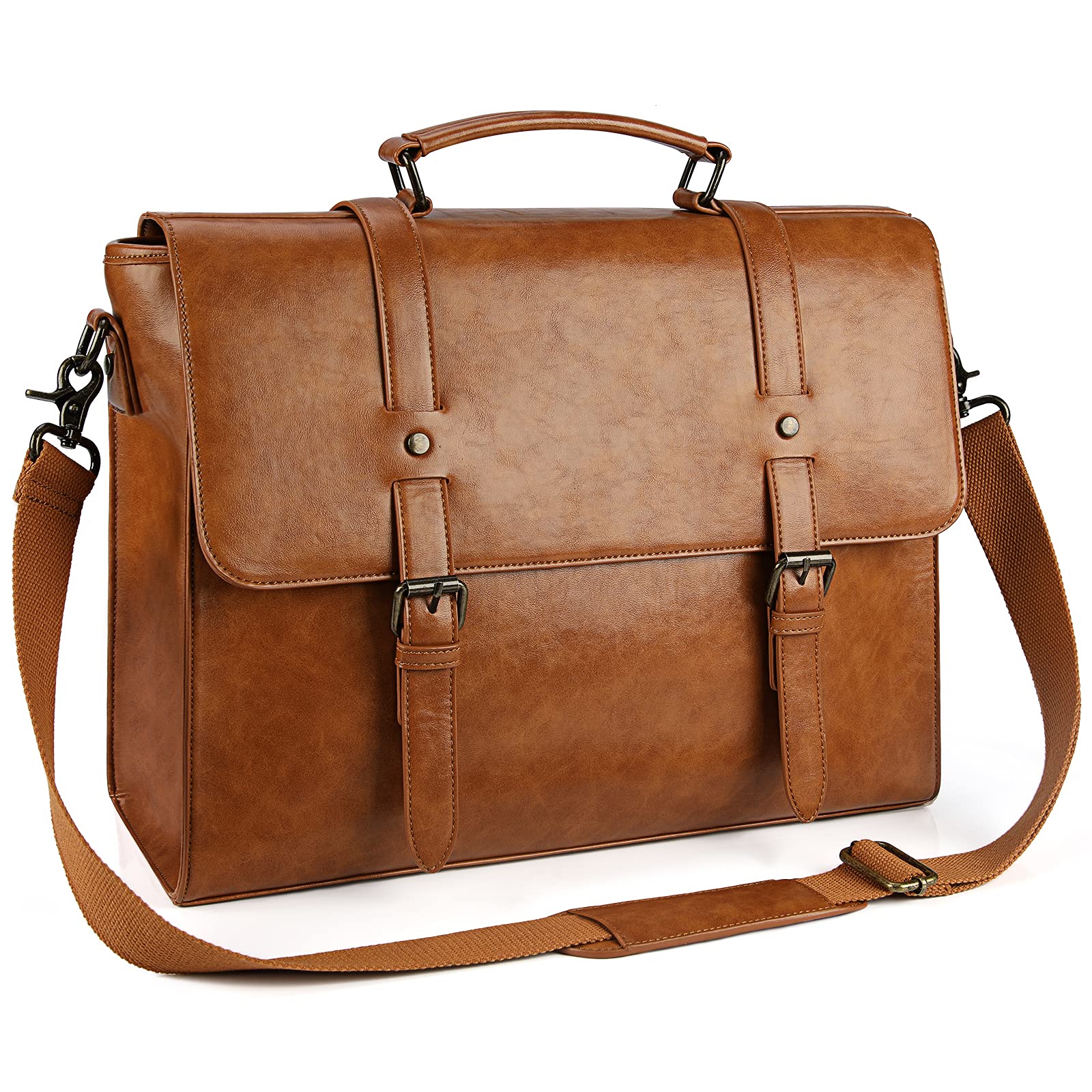 Vintage Leather Messenger Bag for Men - 15.6 Inch Waterproof Laptop Briefcase, Large Retro Satchel Shoulder Bag for Office, College & Business Travel - Durable Brown Computer Bag for Work, Commuting & Daily Use