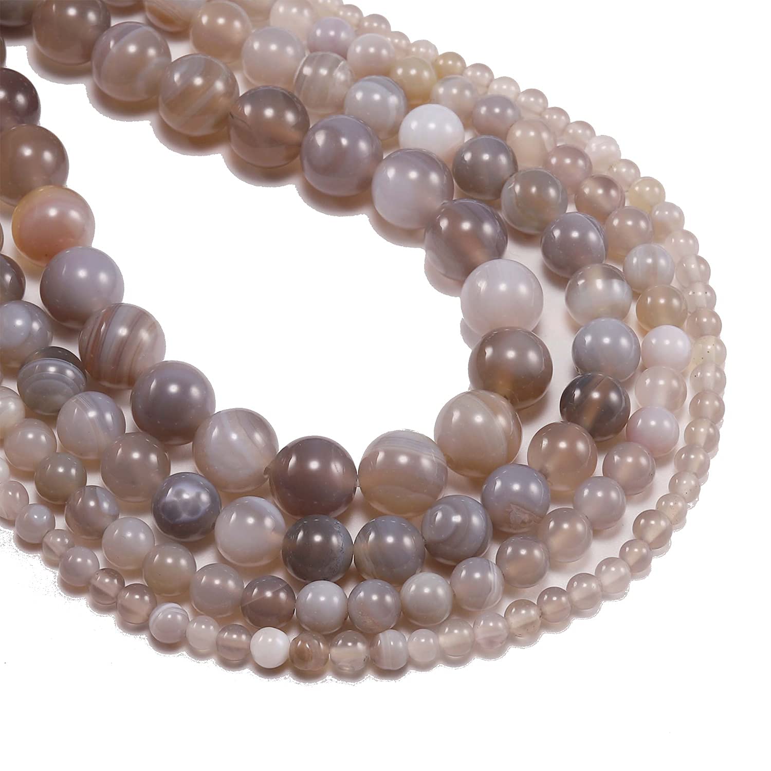 10mm Natural Striped Agate Beads - Round Loose Stone Beads for DIY Jewelry Making (Grey, 38Pcs) | Perfect for Bracelets, Necklaces, Earrings & Craft Projects