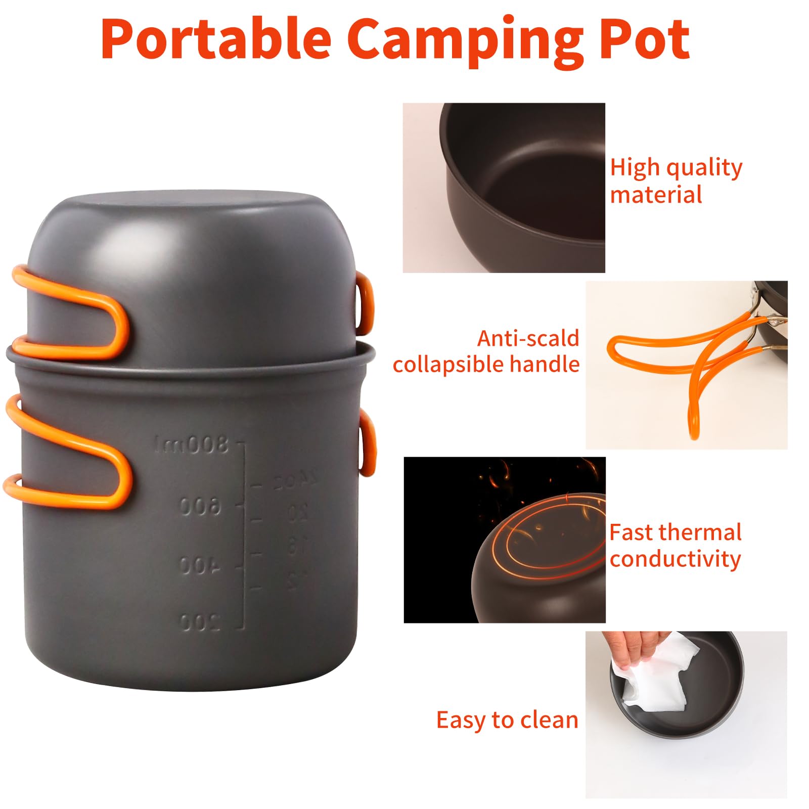 **Portable Camping Mess Kit - Lightweight Backpacking Cooking Set with Pot, Stove, Cup, Utensils & Cleaning Tools for Hiking, Picnic & Outdoor Adventures**