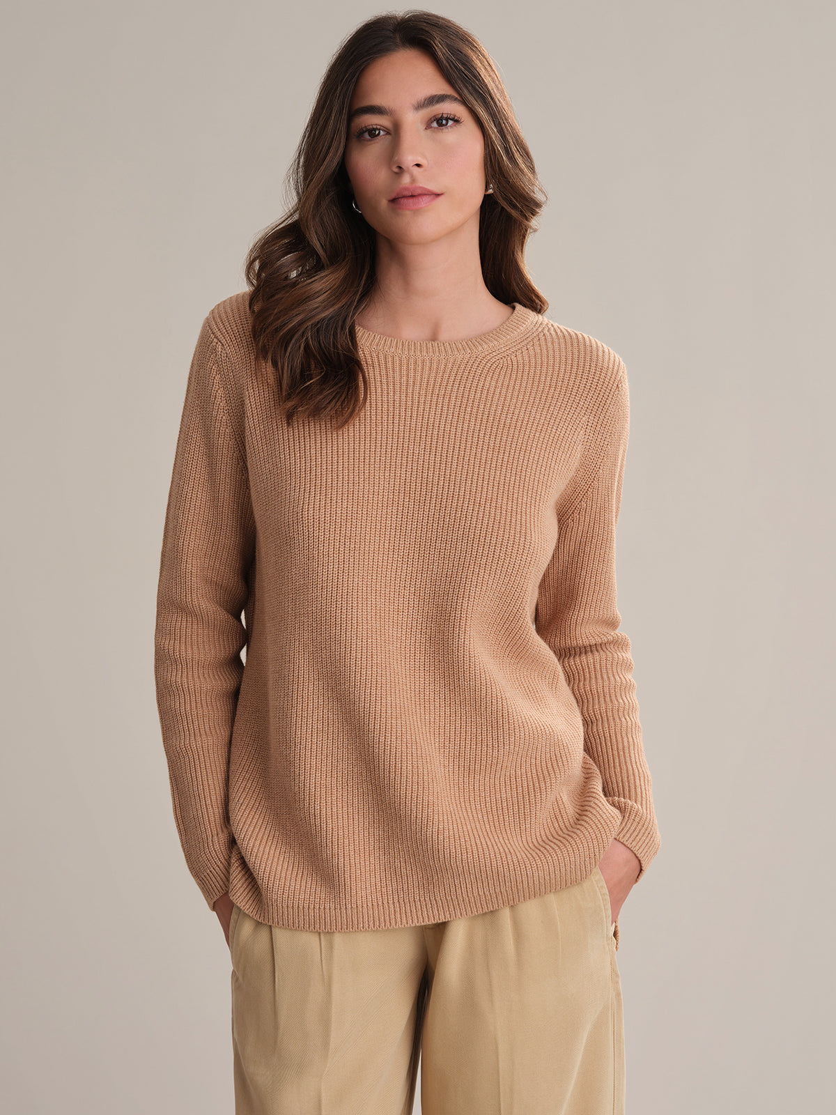 Emma Women's Crewneck Shaker Stitch Cotton Sweater | Soft Casual Knit Pullover | Perfect for Fall Layering & Cozy Winter Outfits