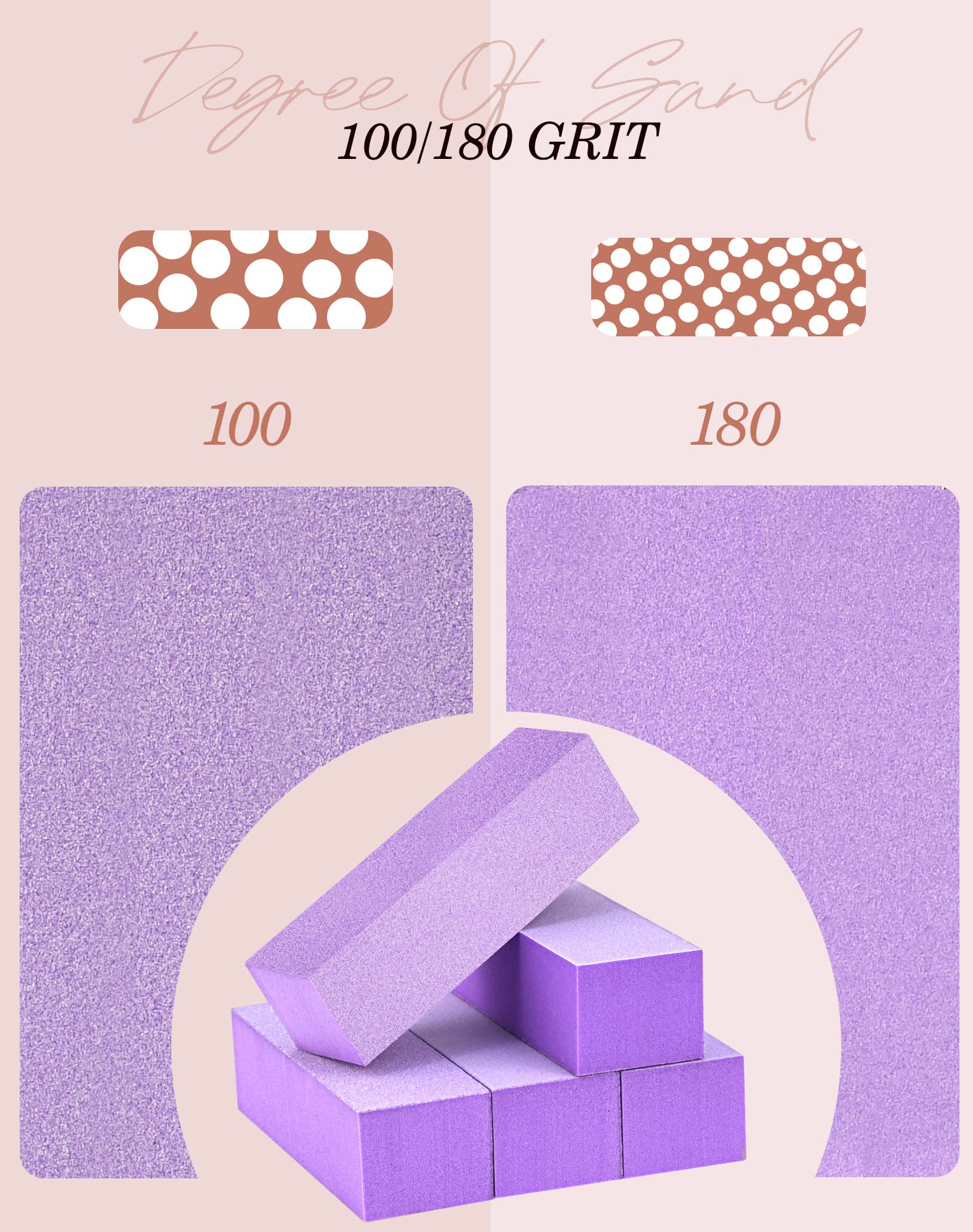 Professional Maryton Nail Buffer Block Kit - 3-Way Medium/Fine 100/180 Grit Buffers for Acrylic & Gel Polish Nails - Pedicure & Manicure Tools (5-Pack, Purple) - Perfect for Salon & Home Nail Care