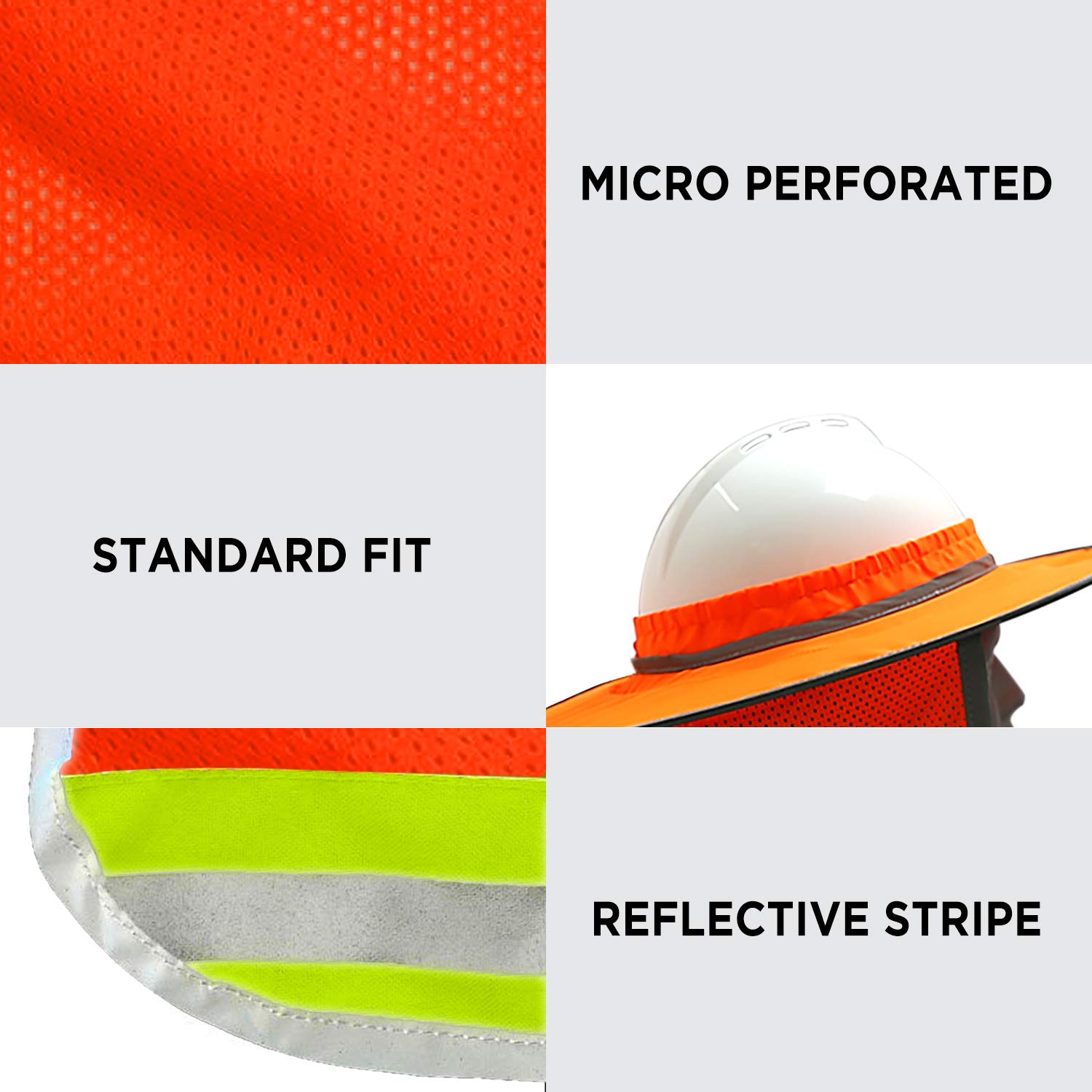 Wolf High-Visibility Orange ANSI Certified Reflective Full-Brim Hard Hat with Mesh Sun Visor & Neck Shade - Construction Safety Helmet for Outdoor Work, Roadside Crews & Nighttime Visibility