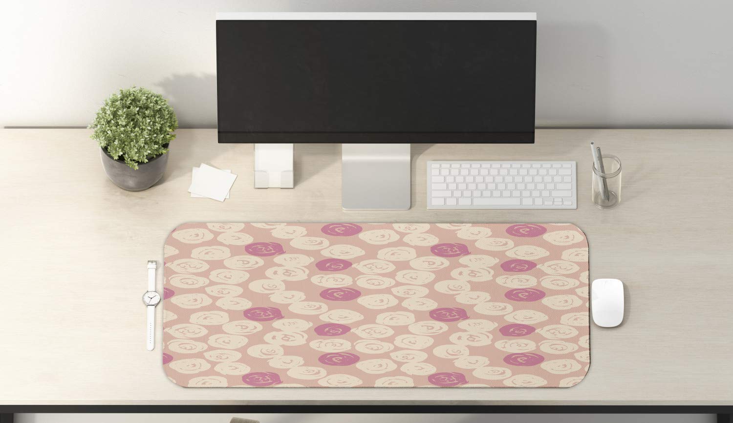 Ambesonne Abstract Computer Mouse Pad - Hand Drawn Rose Petal Grunge Round Pattern, Non-Slip Rubber Gaming Mousepad (31