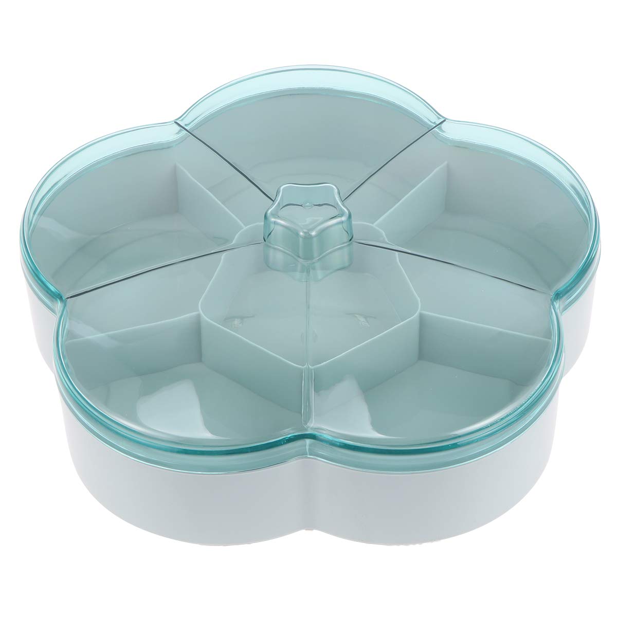DOITOOL Transparent Snack Storage Container with Lid - Divided Compartment Tray for Dried Fruits, Nuts, Candy - Flower-Shaped Design (Green, Single Layer) - Perfect for Kitchen, Picnics & Party Snack Organization