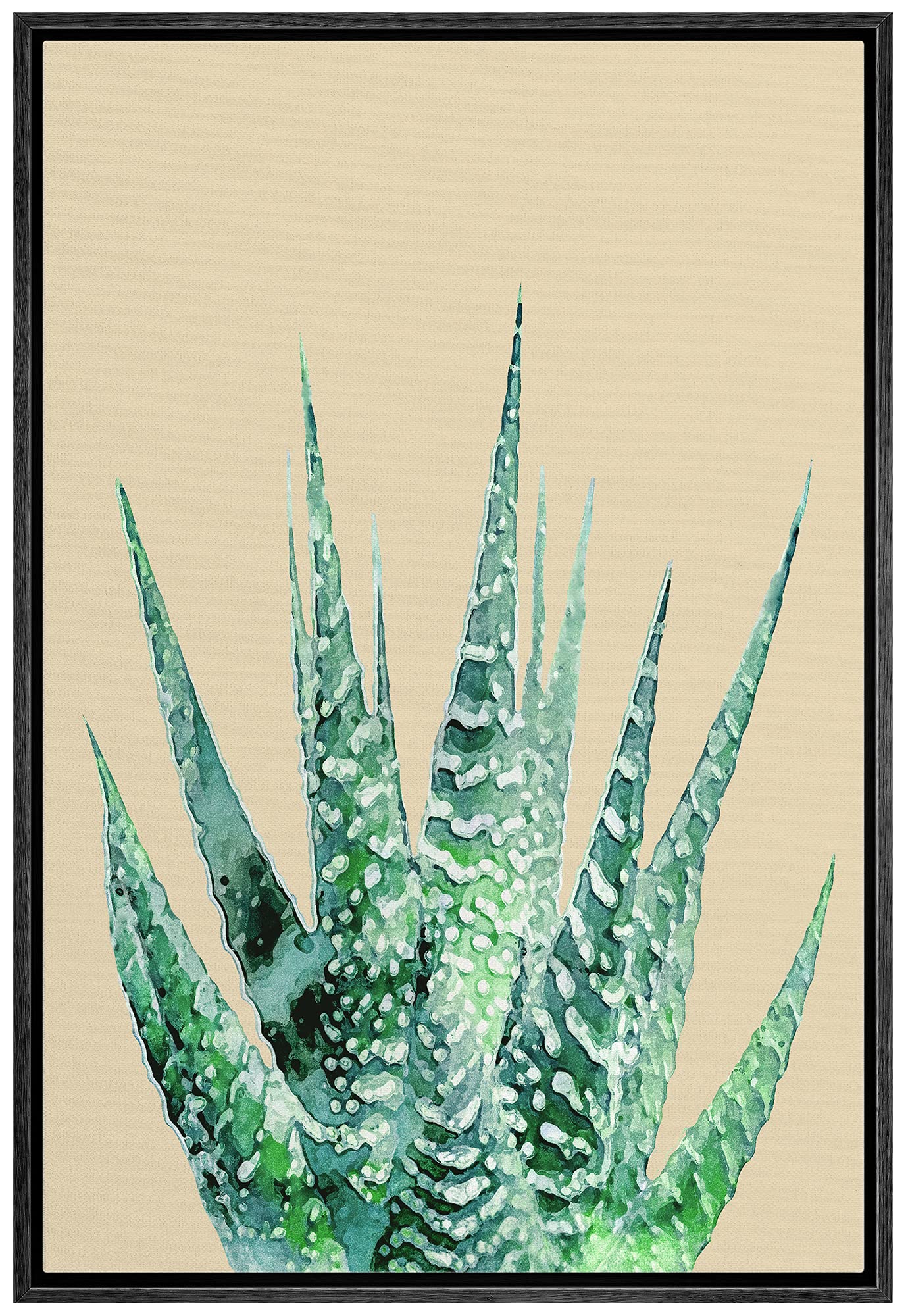 Modern Framed Canvas Wall Art - Snake Plant & Floral Illustrations on Light Orange Background, Rustic Relaxing Pastel Decor for Living Room, Bedroom, Office - 24x36 Inches Black | Perfect for Home Decor, Housewarming Gifts & Interior Design
