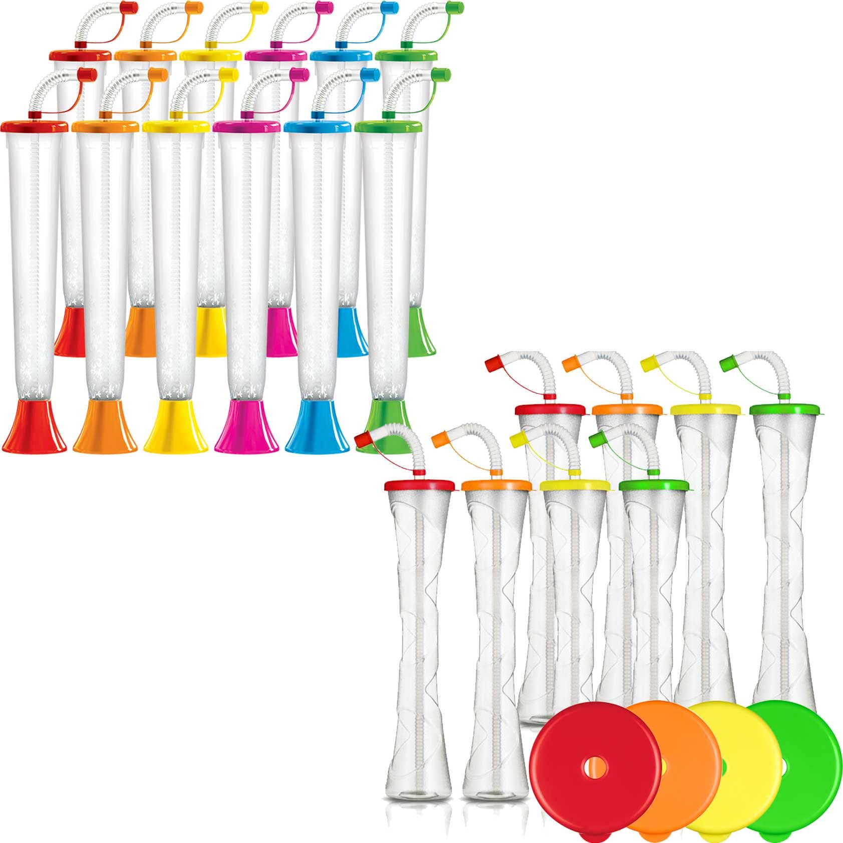 12-Pack 14oz Plastic Cups with Lids & Straws - Party Supplies Bundle for Birthday, BBQ, Picnic, and Summer Events - Reusable Drinkware Set