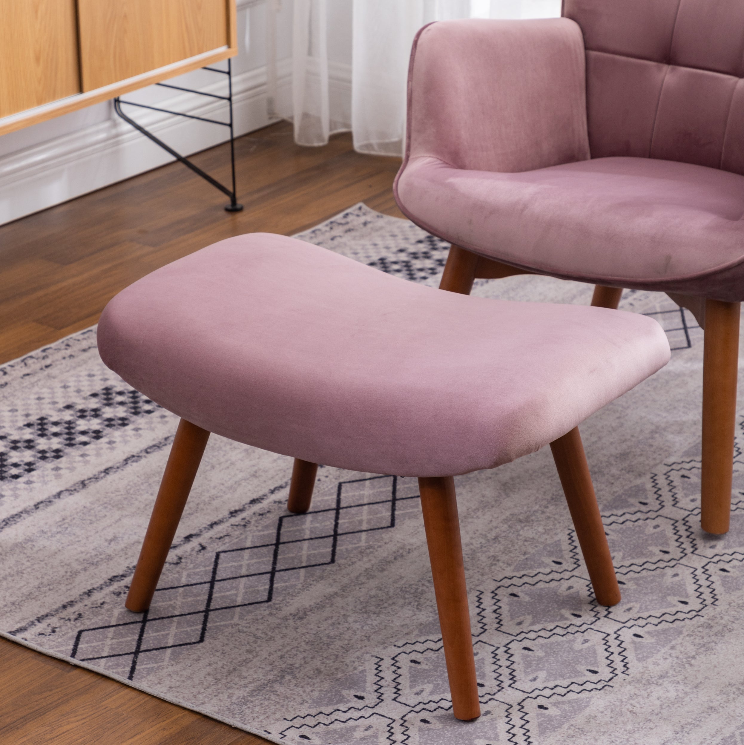 Roundhill Furniture Leiria Contemporary Silky Velvet Tufted Accent Chair with Ottoman - Modern Living Room Seating for Home Office, Bedroom & Lounge Areas