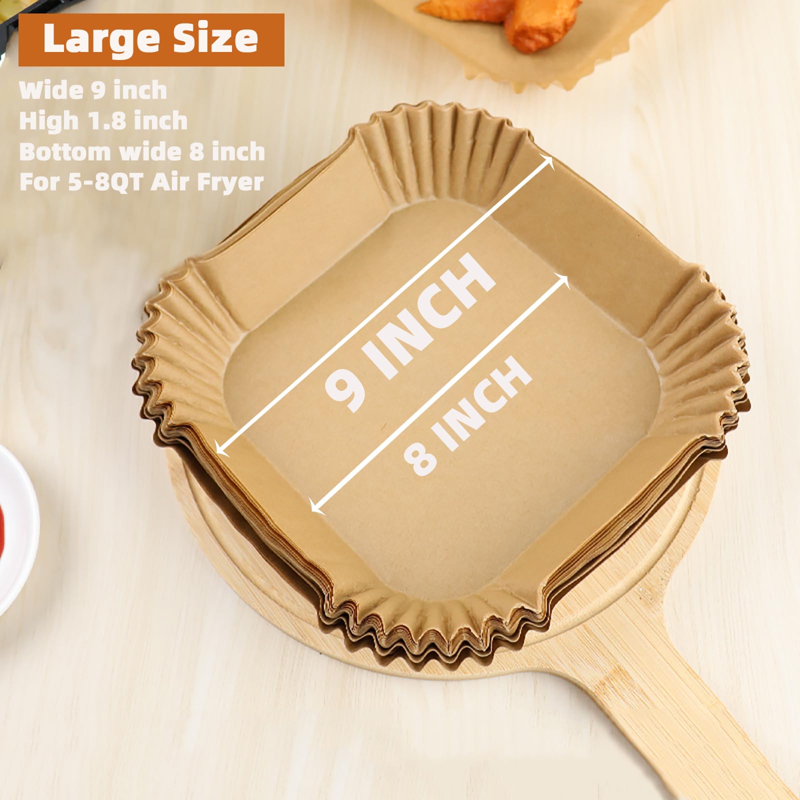 Victoyaw 200PCS 9 Inch Square Disposable Air Fryer Liners - Non-Stick Parchment Paper for 5-8QT Air Fryers | Perfect for Healthy Cooking, Quick Cleanup & Hassle-Free Air Frying