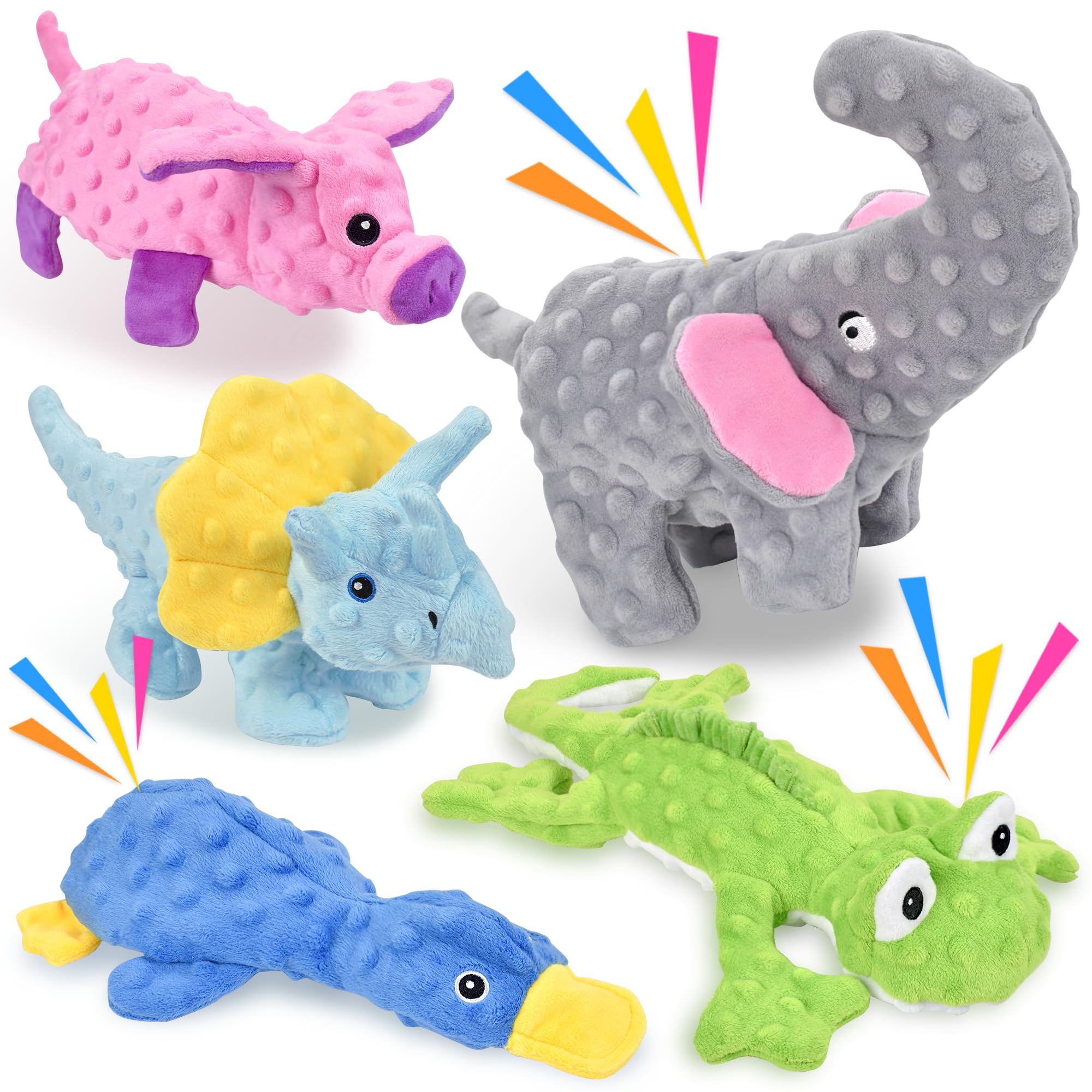 Durable No-Stuffing Dog Toys for Aggressive Chewers - Squeaky Chew Toys for Large, Medium & Small Dogs - 5-Pack Puppy Chew Toys for Indoor & Outdoor Play