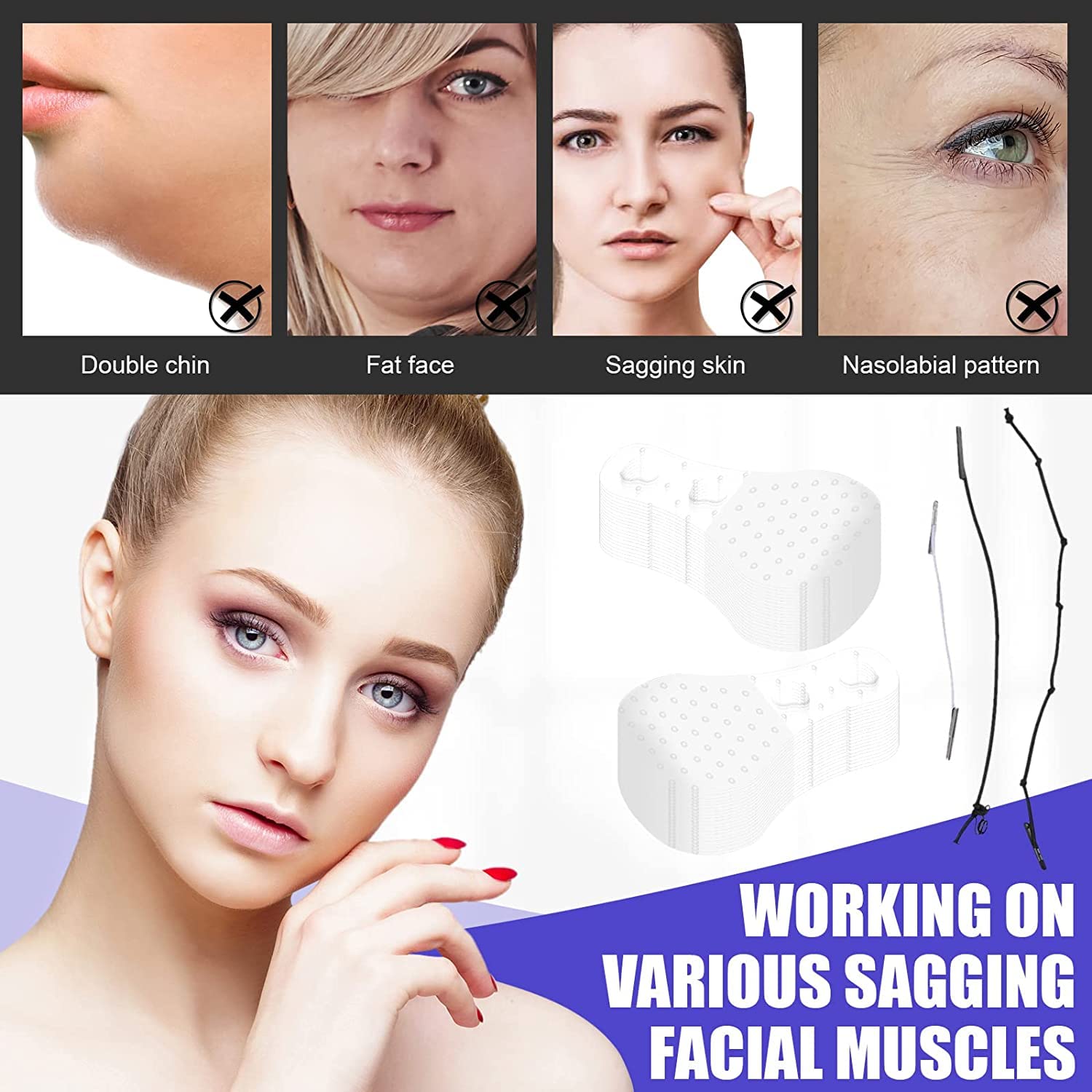 Instant Face Lift Tape - Invisible Waterproof Elastic Wrinkle Lifting Patches for Face & Neck (40 PCS) | Reduce Double Chin & Tighten Skin | Perfect for Makeup, Special Events & Daily Anti-Aging Care
