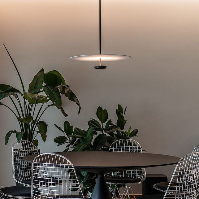 Modern Flat Pendant Light Fixture - Sleek Minimalist Ceiling Lamp for Kitchen Island, Dining Room & Bedroom Lighting - Energy Efficient LED Hanging Light with Adjustable Cord