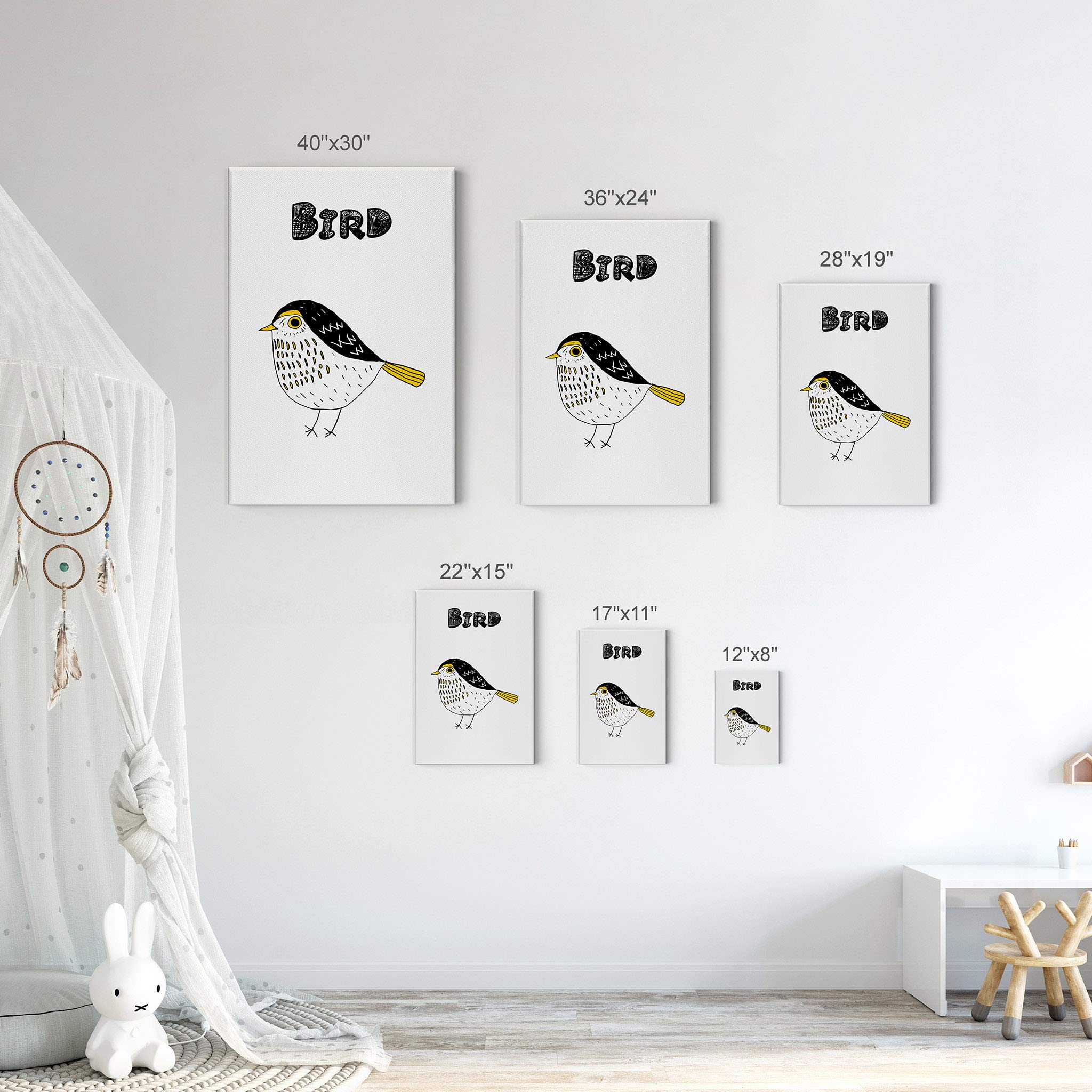 4-Panel Cute Animal Canvas Wall Art Set - Bird, Cat, Penguin & Bear Prints for Kids Room, Nursery & Baby Room Decor - Ready to Hang Made in USA (36x24 Inches Each) - Perfect for Playrooms, Bedrooms & Daycare Centers
