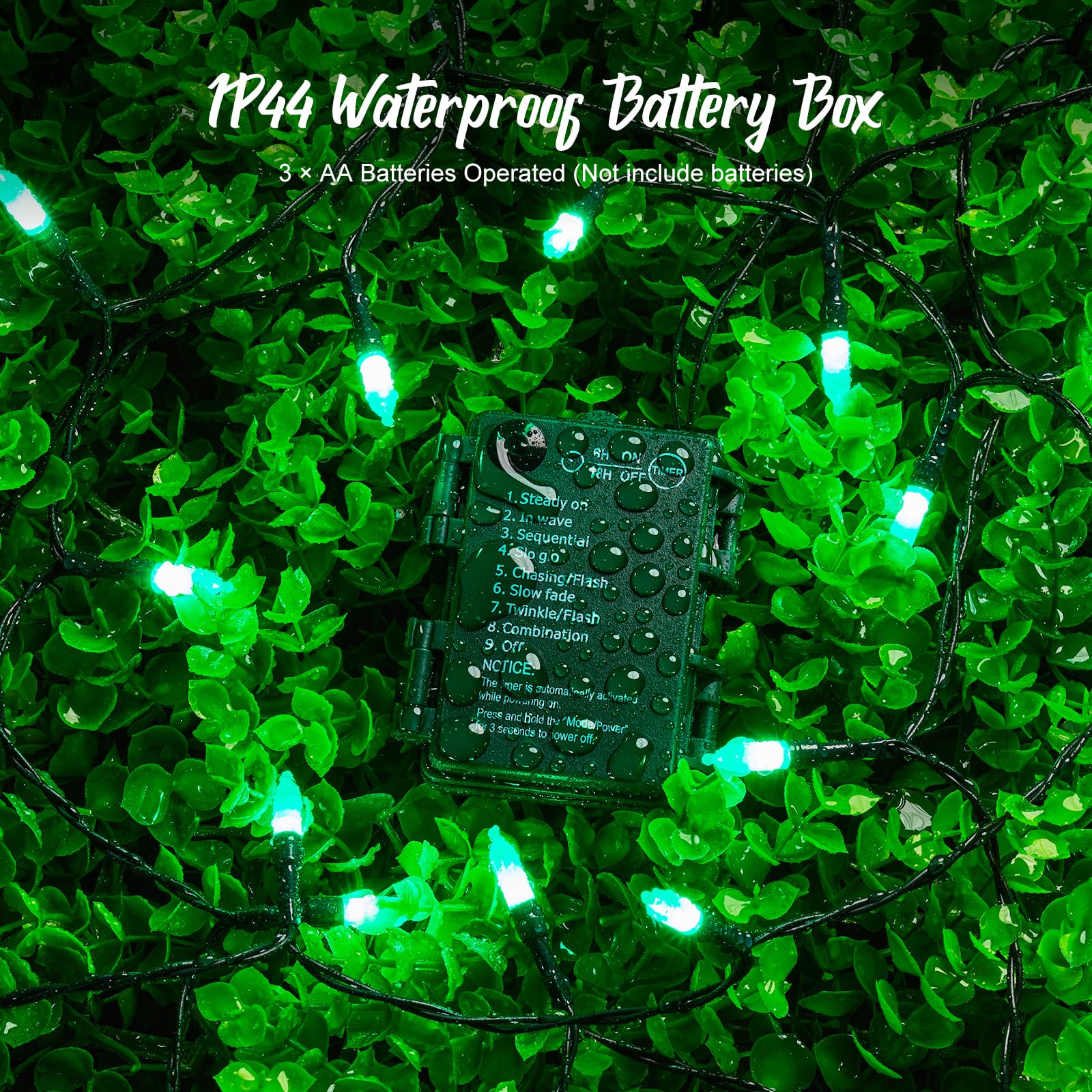 St. Patrick's Day Green String Lights - 2 Pack 50 LED Battery Operated Fairy Lights (17.8ft) with 8 Lighting Modes, Waterproof for Indoor/Outdoor Use - Perfect for Christmas Trees, Holiday Parties, Patio Decor & Home Celebration Lighting