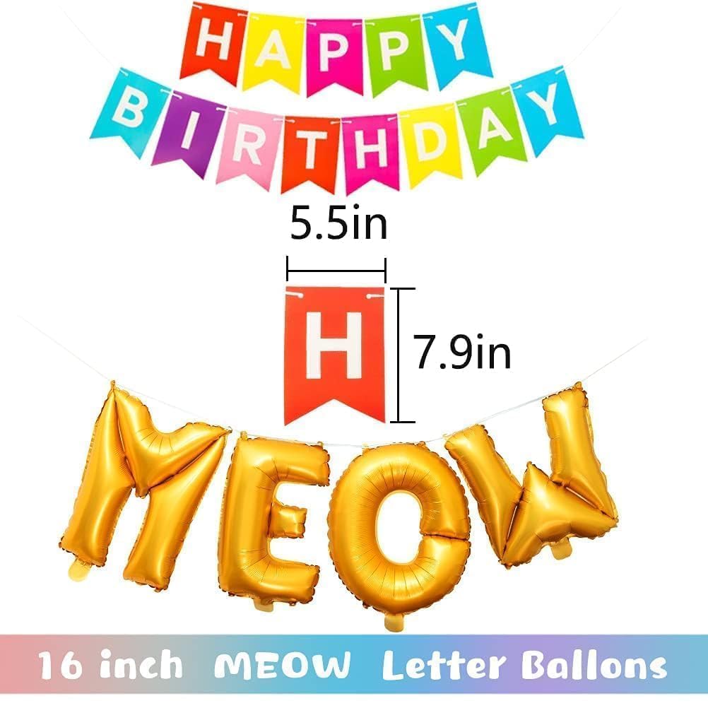 BINGPET Cat Birthday Party Decorations Kit - Includes Cute Cat Birthday Hat, MEOW Balloons, Happy Birthday Banner, Ribbons for Cats, Kittens & Small Dogs | Perfect for Kitty Birthday Celebrations & Pet Adoption Parties
