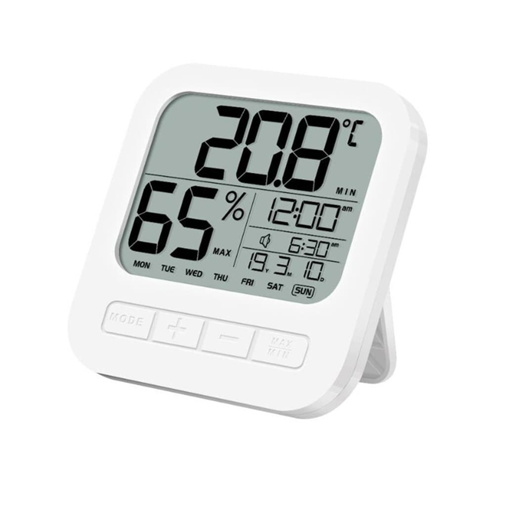 YHUA Digital LED Alarm Clock with Temperature & Humidity Display, 12H/24H Time Format, Calendar, Snooze & Independent Alarm Switch - White | Perfect for Bedroom, Office, Kitchen & Wall Mounting