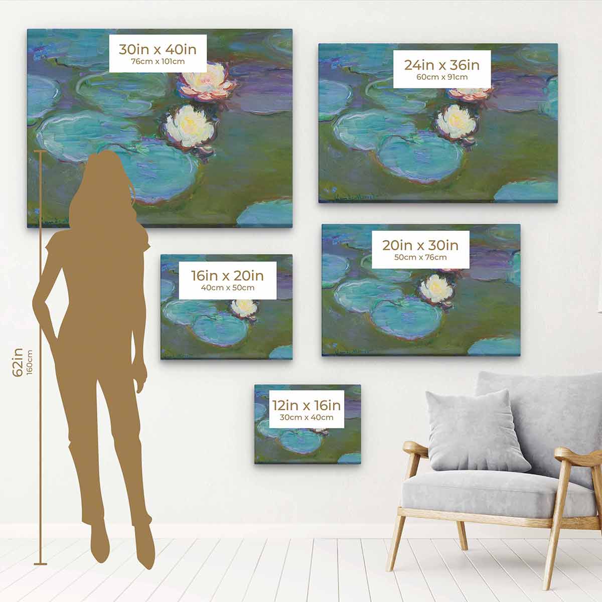 Blue Water Lilies Wall Art Canvas Print - 7296 - Modern Home Decor for Living Room, Bedroom & Office