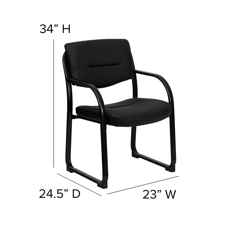 Premium FLASH Donny Black LeatherSoft Executive Side Reception Chair with Sled Base - Ergonomic Office Chair for Reception Areas, Waiting Rooms & Lobby Seating