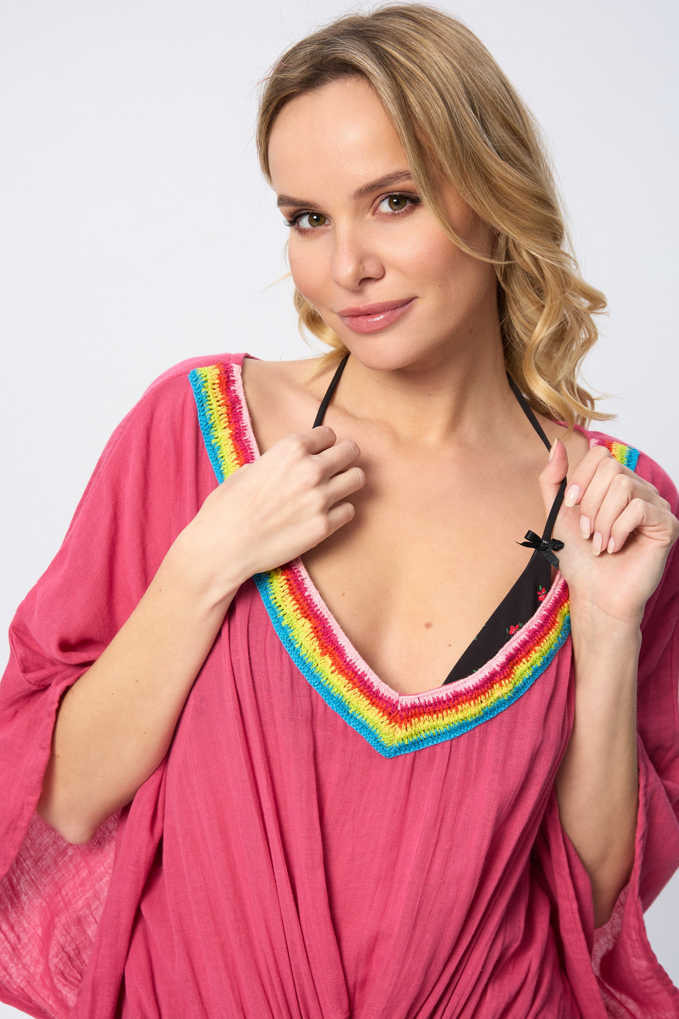 Crochet Rainbow Kaftan Maxi Dress - Boho Chic Beach Cover Up for Women - Perfect for Summer Vacations, Pool Parties & Music Festivals