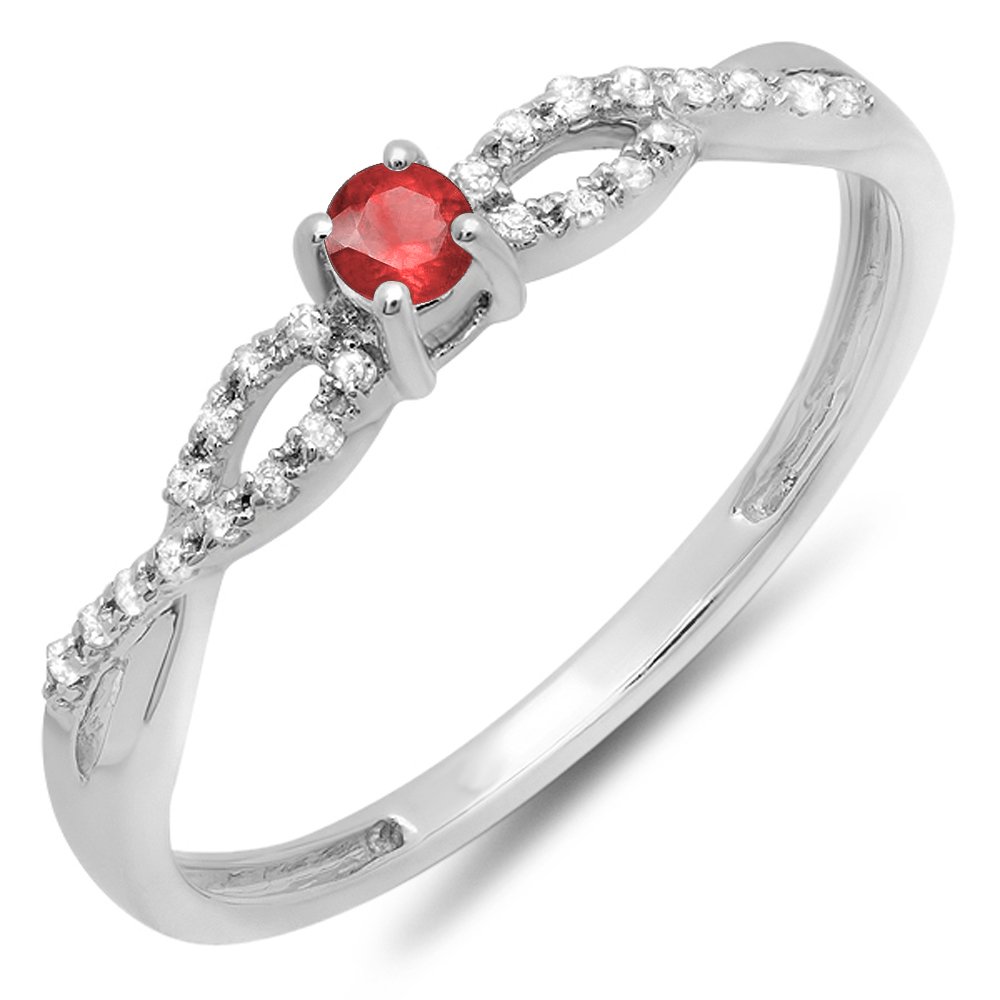 10K Solid White Gold Round Ruby & Diamond Bridal Engagement Ring - Dazzlingrock Collection | Perfect for Proposals, Weddings & Anniversary Gifts