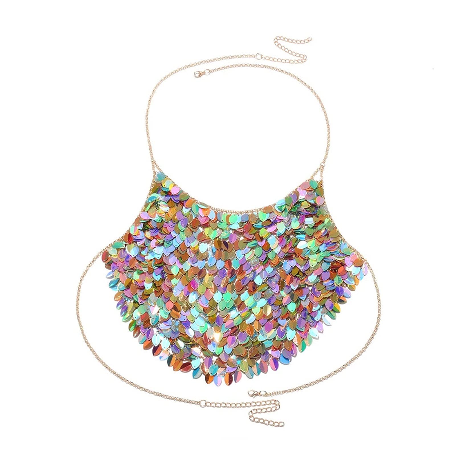 SHANG-JUN Women's Shiny Metal Multicolor Sequin Body Chain Jewelry Set - Bohemian Bikini Accessories, Sexy Underwear Bra & Thong Decor - Perfect for Beach Parties, Music Festivals & Boudoir Photography (Metal Color: Bra)