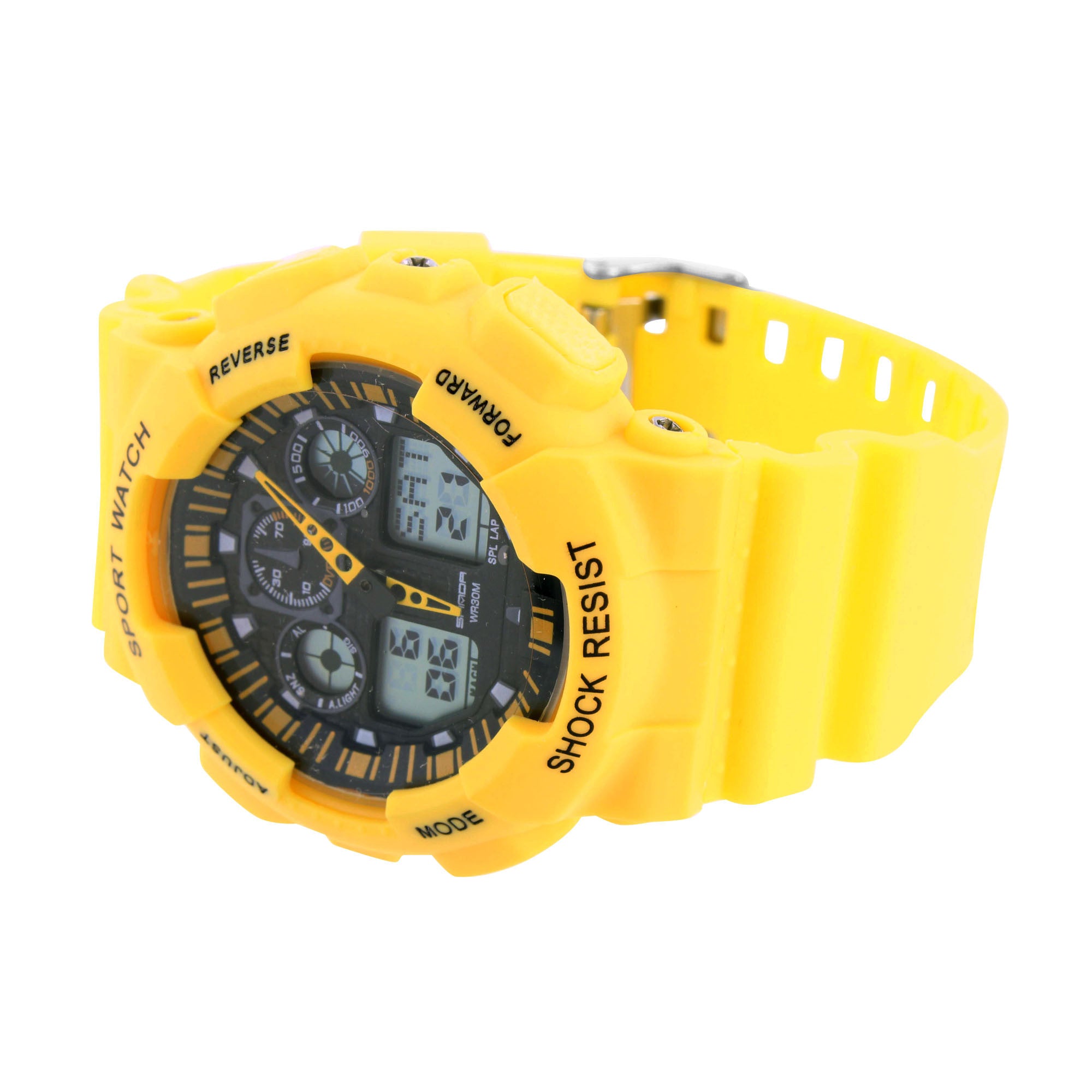 Yellow Sports Watch for Men & Women - Digital Analog Dual Display with Day Date & Timer - Waterproof Silicone Band for Running, Swimming, Gym Workouts