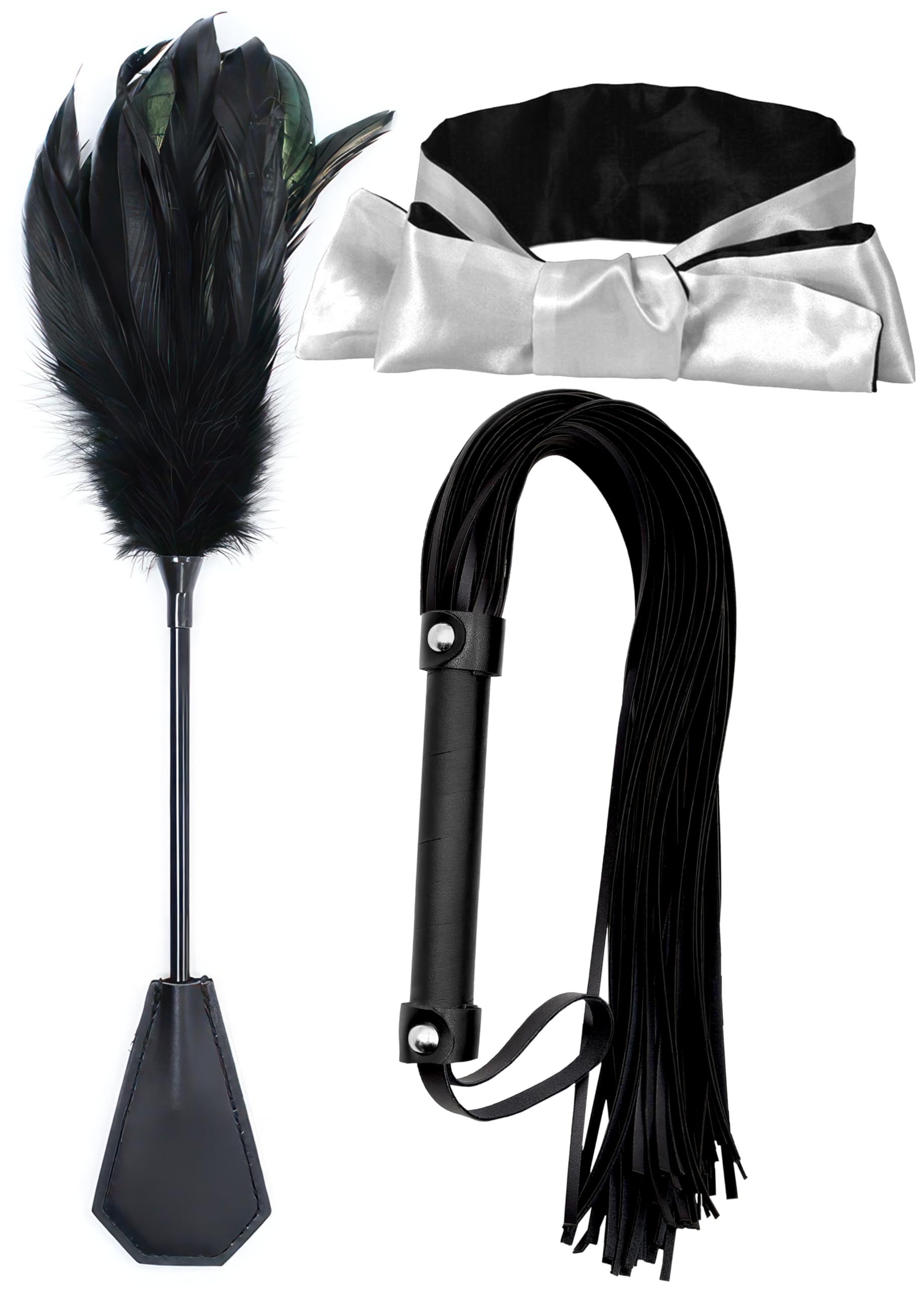 BDSM Starter Kit - SM Whip, Flogger, Spanking Paddle, Blindfold & Feather Tickler for Adult Play | Fetish Sex Toys for Couples, BDSM Beginners, Sensual Exploration & Role Play Scenes