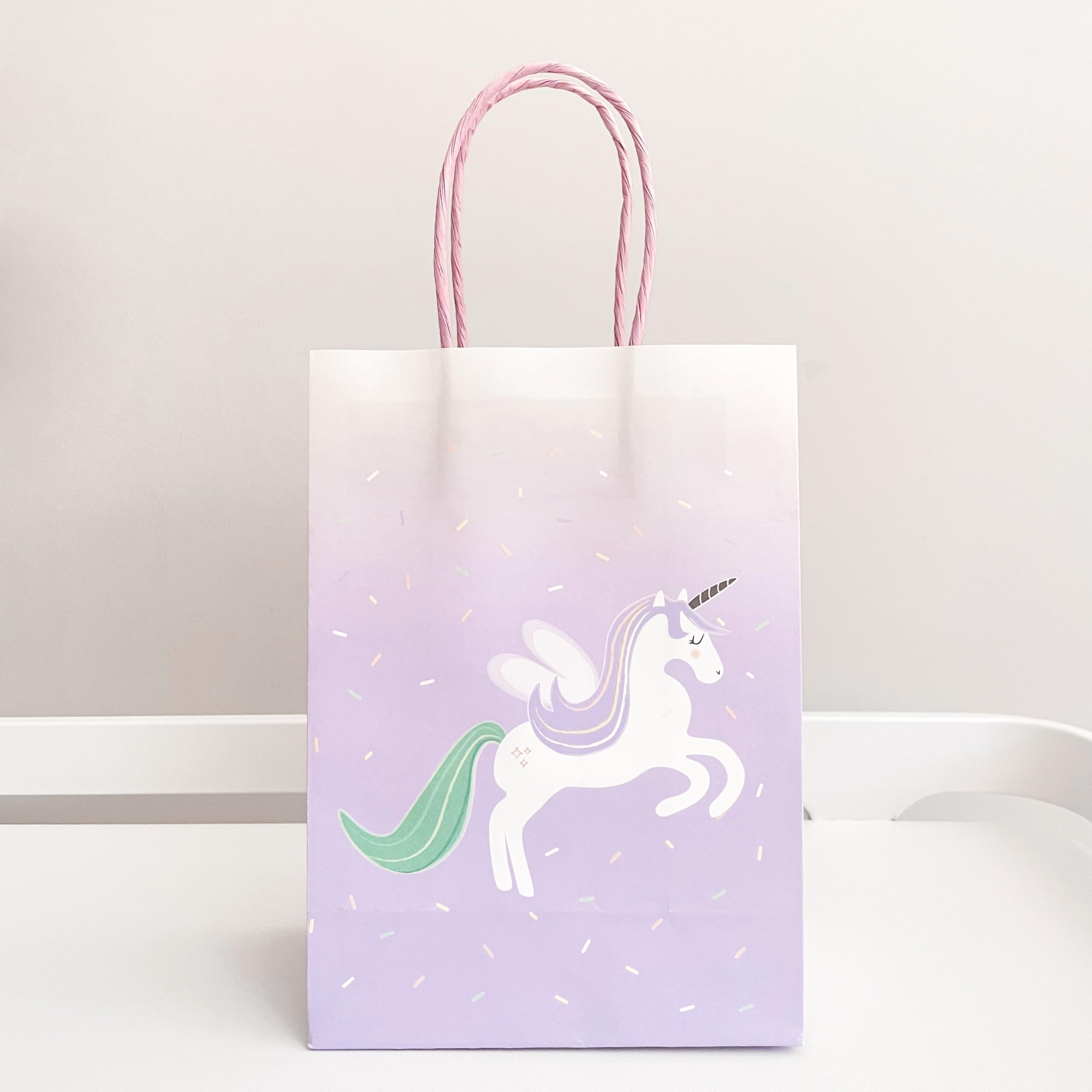 Sweet Unicorn Party Favor Bags (Set of 8) - Purple Unicorn Candy Treat Bags for Girls Birthday, Baby Shower & Themed Parties | Unicorn Goodie Bags with Sprinkles Design | Perfect for Candyland Decorations & Party Favors