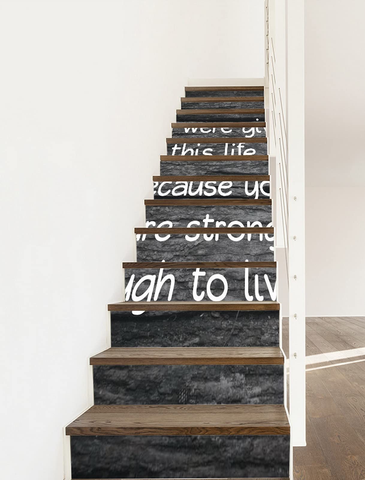 A.Monamour 3D Self-Adhesive Removable Stair Stickers - Inspirational Quote Vinyl Decals for Stair Risers, Kitchen Tiles & Walls (13-Piece Set, Black Wood Plank Design) - Perfect for Home Decor, DIY Projects & Room Makeovers