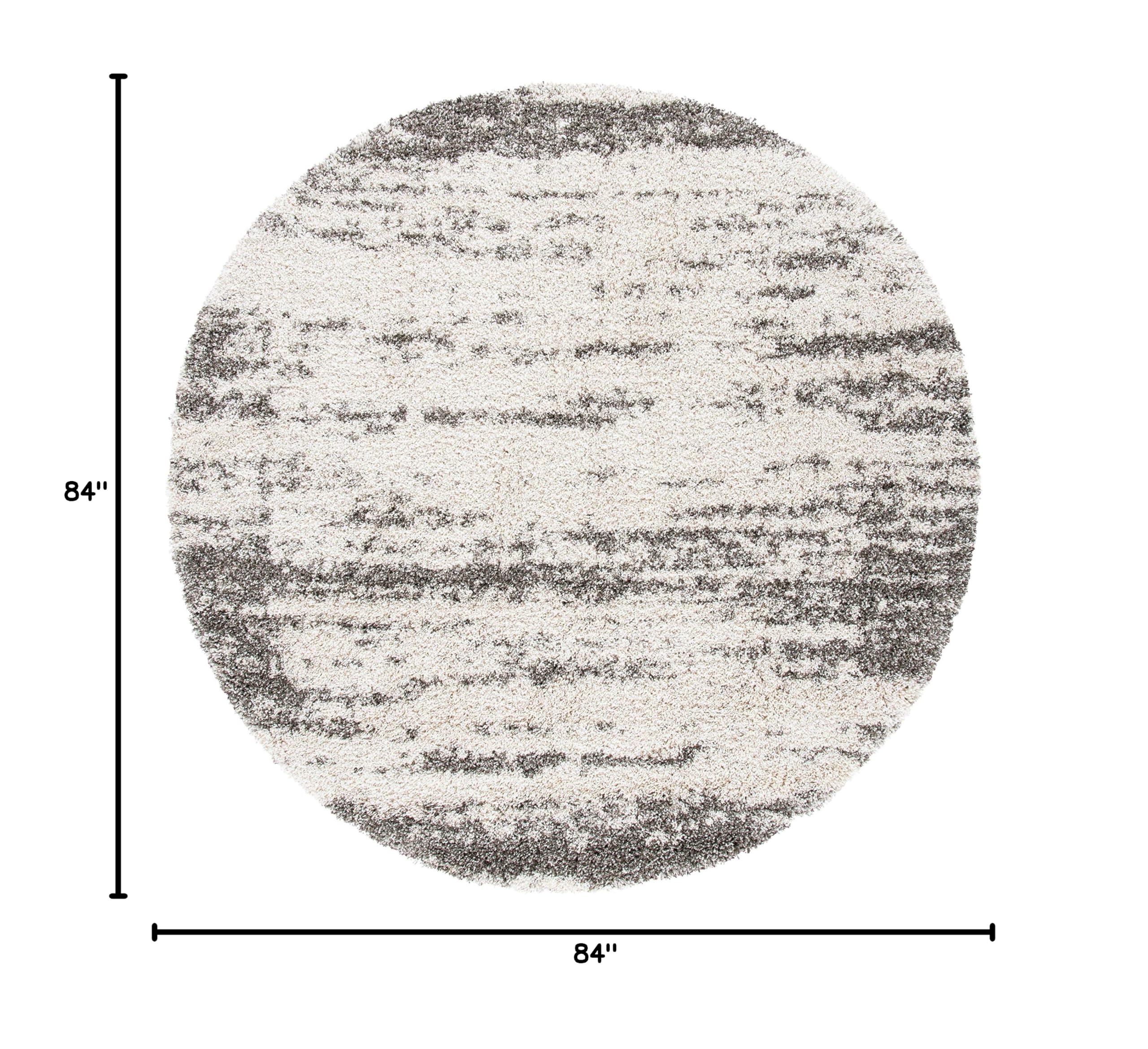SAFAVIEH Hudson Shag Collection 7' Round Ivory/Grey Abstract Area Rug - Non-Shedding, Plush 2-inch Thick - Perfect for Living Room, Bedroom, Dining Room & Entryway - Soft & Durable Home Decor for Cozy Spaces