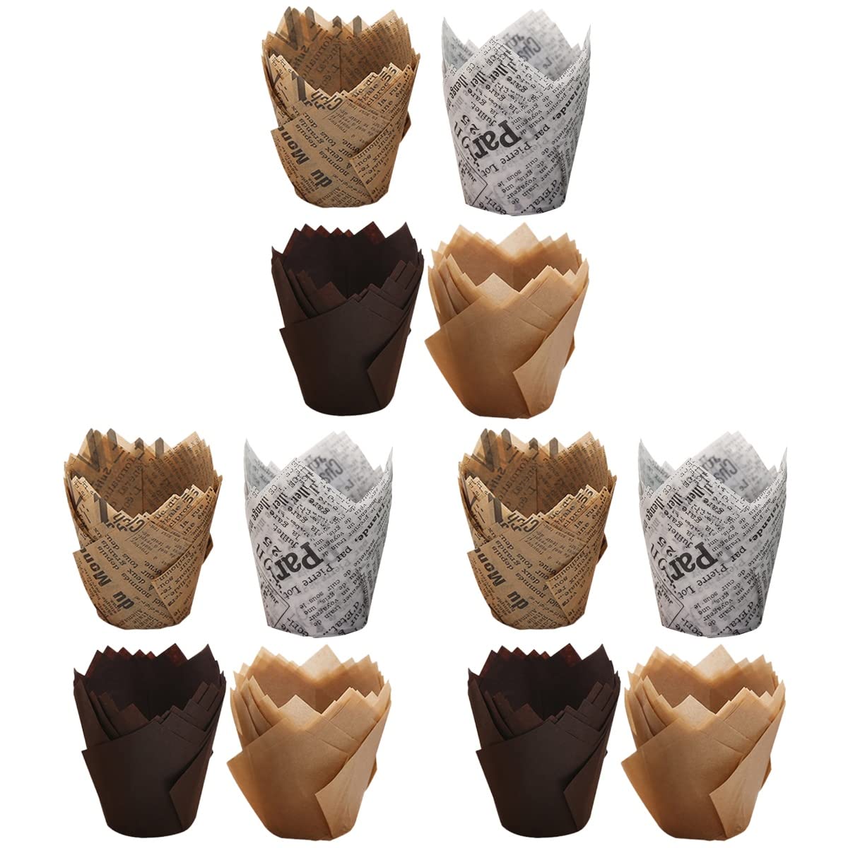 PRETYZOOM 600Pcs Natural Tulip-Shaped Cupcake Liners - Oil-Proof Baking Paper Muffin Wrappers for Baking, Parties & Dessert Display