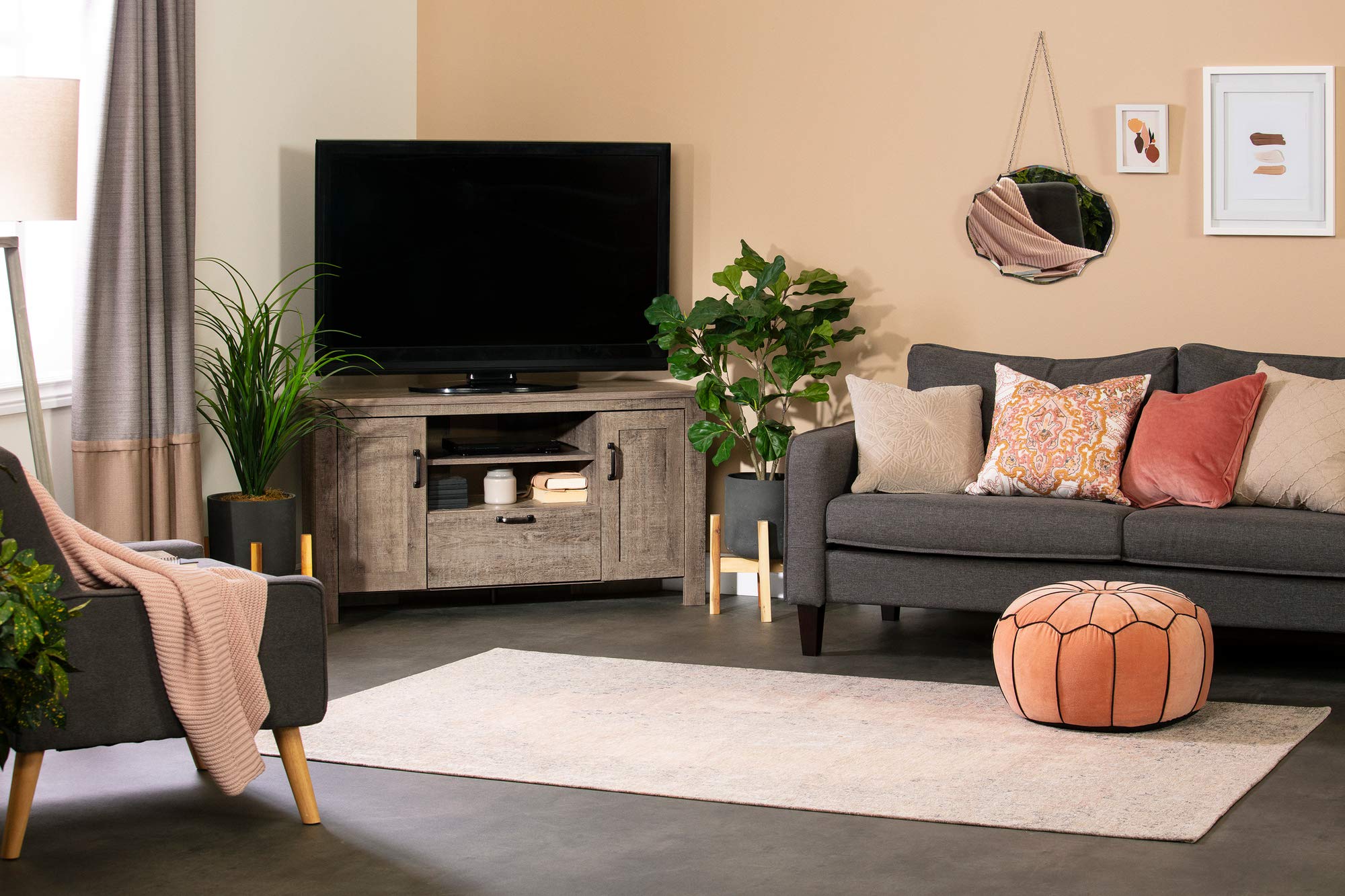 South Shore Lionel Corner TV Stand in Weathered Oak - Stylish & Durable Entertainment Center for Living Room, Bedroom, or Home Theater
