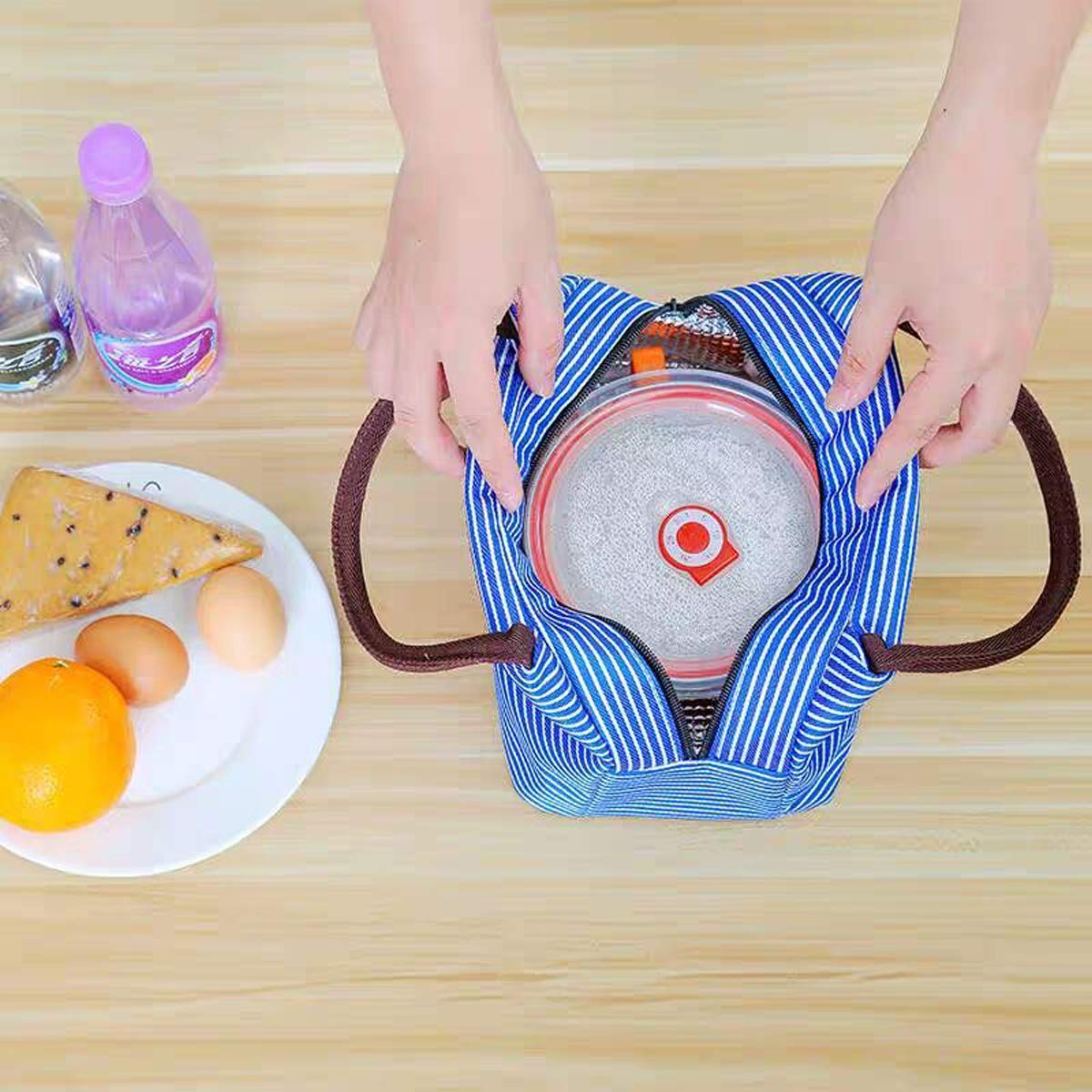 2PCS Insulated Lunch Bags - Reusable & Portable Cooler Tote for Office, School, Picnic & Beach - Leakproof Lunch Box Holder with Thermal Insulation (Blue + Brown) - Perfect for Work, Travel & Outdoor Activities