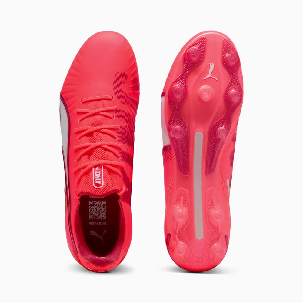 Puma King Ultimate FG/AG Football Boots for Men - Glowing Red & White Soccer Cleats - Lightweight Performance Shoes for Turf & Artificial Grass - Perfect for Training & Matches