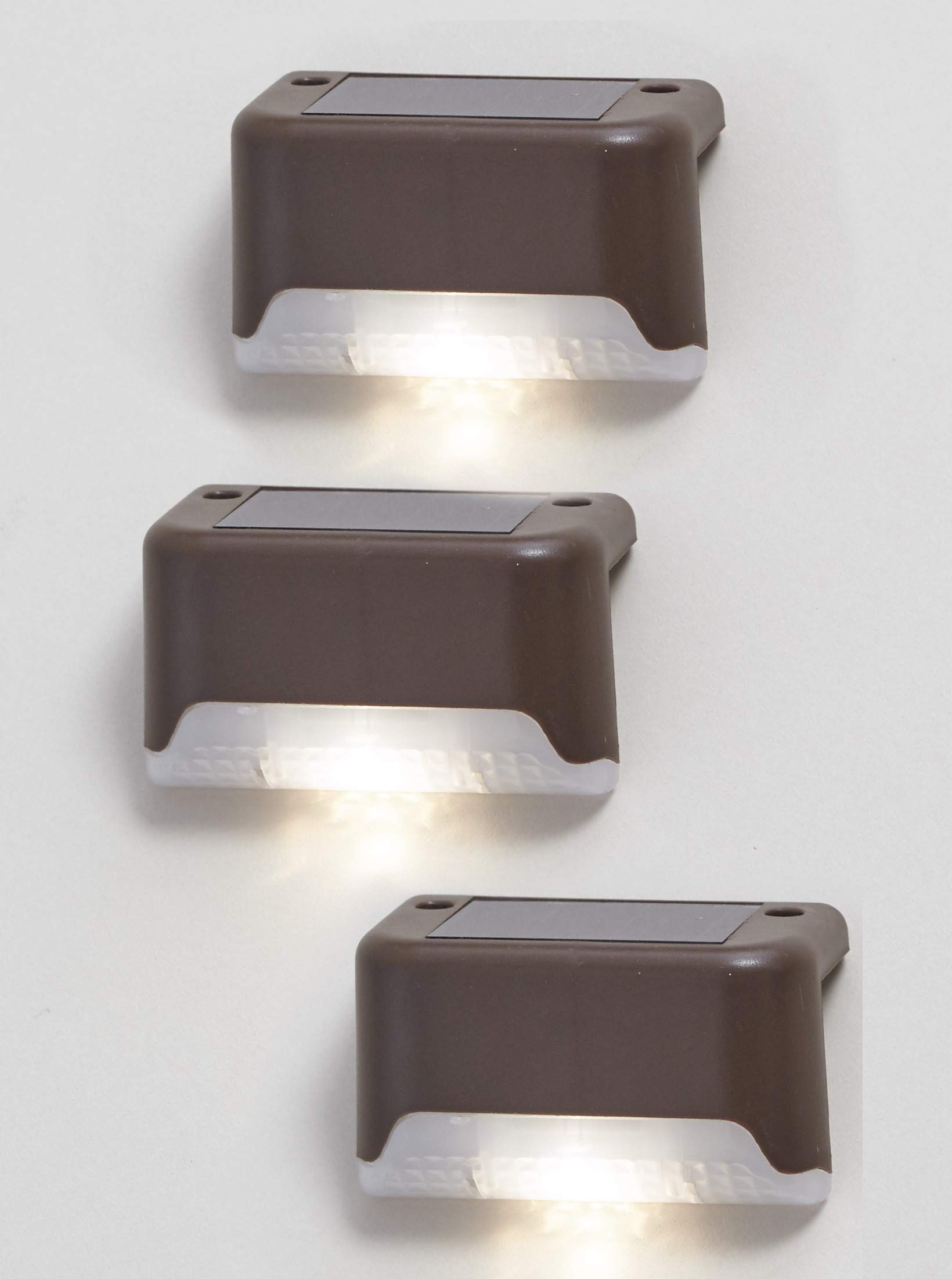 Solar Deck Lights Outdoor - Set of 3 Brown Waterproof LED Pathway Lights for Porch, Patio, Garden, Walkway - Weatherproof Solar Powered Landscape Lighting for Yard, Driveway, Stairs, Fence